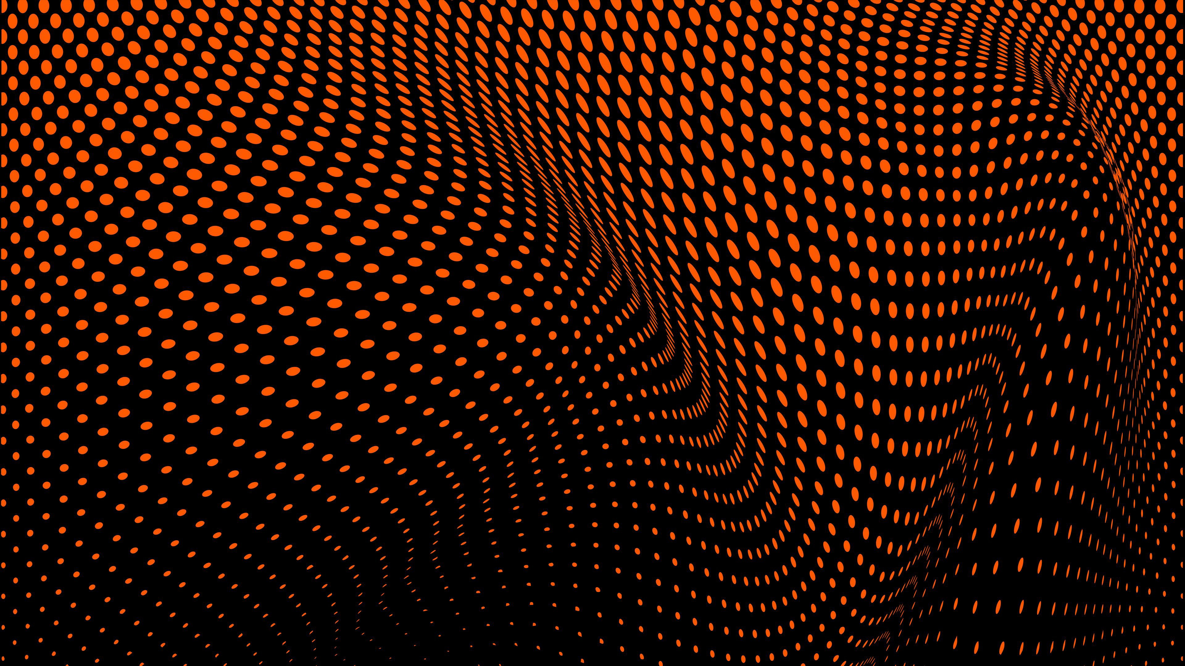 Orange Mesh Points Distortion Black Background 4K HD Abstract Wallpaper