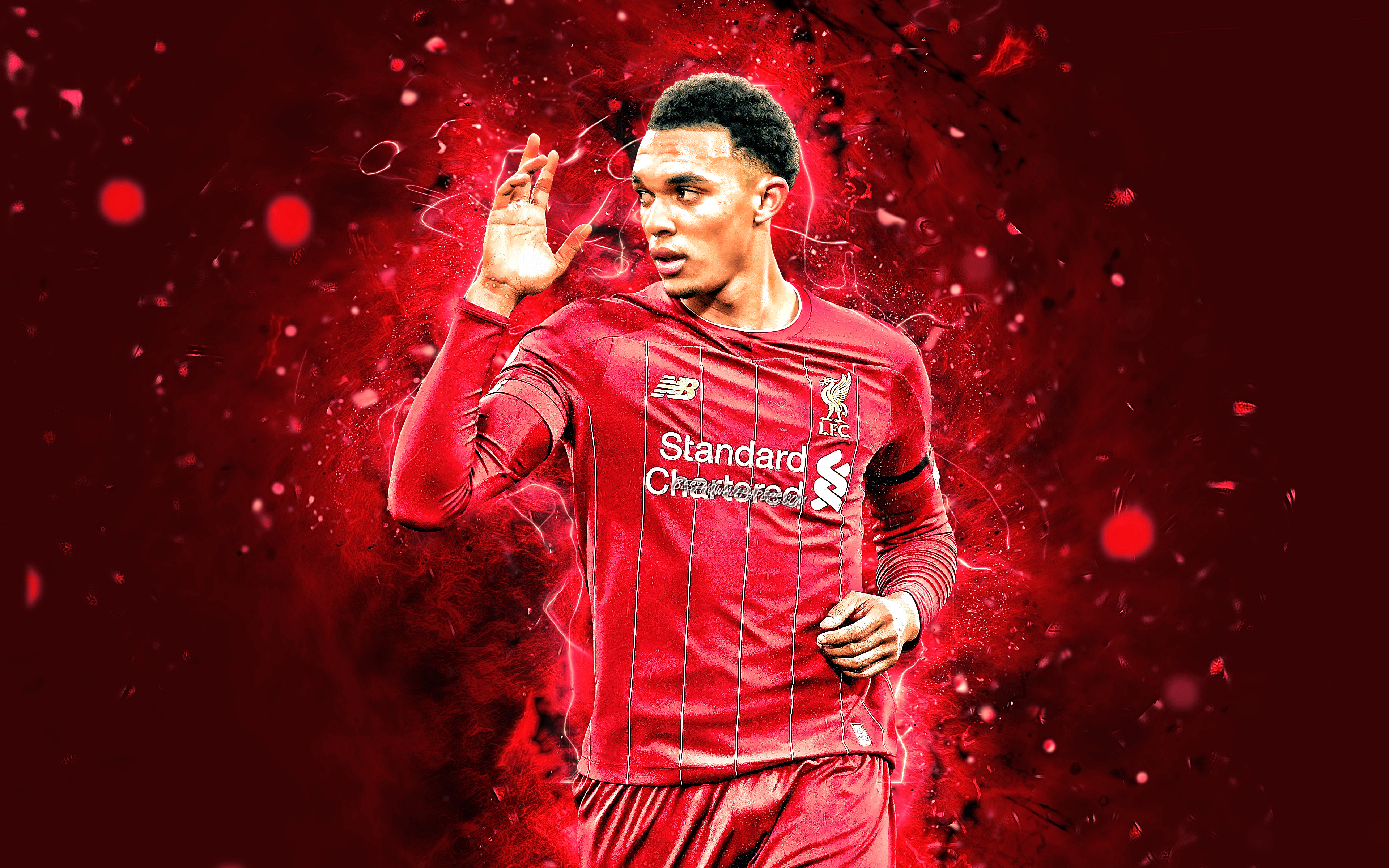 Download Wallpaper Trent Alexander Arnold, 4k, Goal, English Footballers, Liverpool FC, Neon Lights, Trent John Alexander Arnold, Soccer, LFC, Defender, Premier League, Football, Liverpool For Desktop With Resolution 3840x2400. High Quality HD