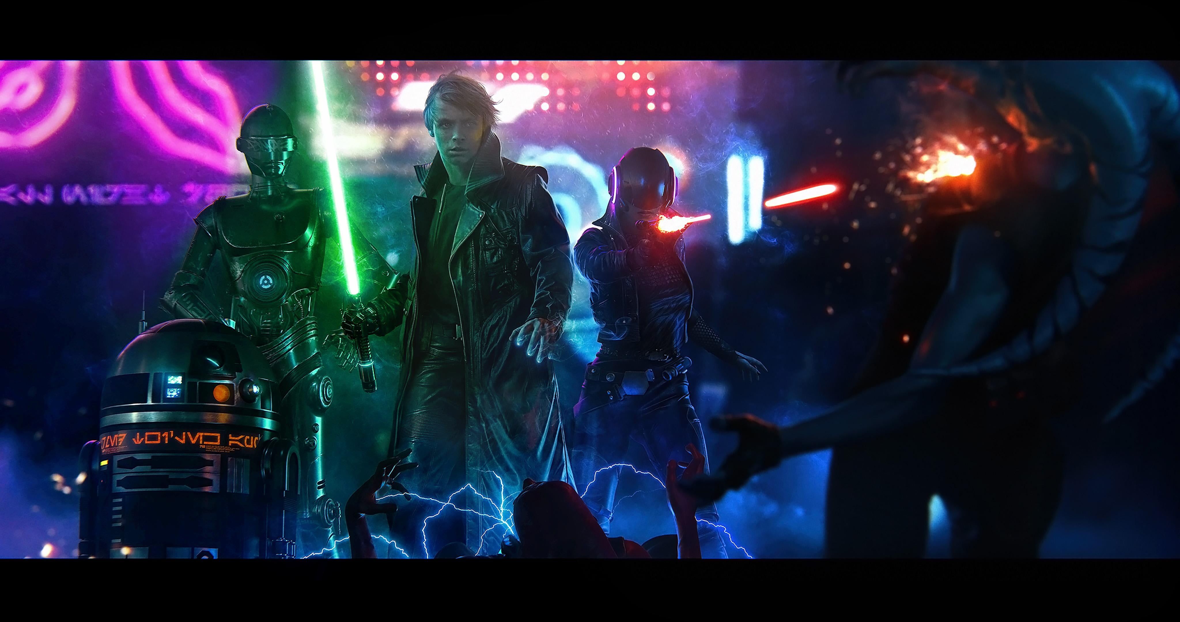 Star Wars Wallpaper Star Wars #artwork #R2 D2 Luke Skywalker #lightsaber #Jedi Digital Art. Star Wars Wallpaper, Star Wars Characters Wallpaper, Star Wars Poster