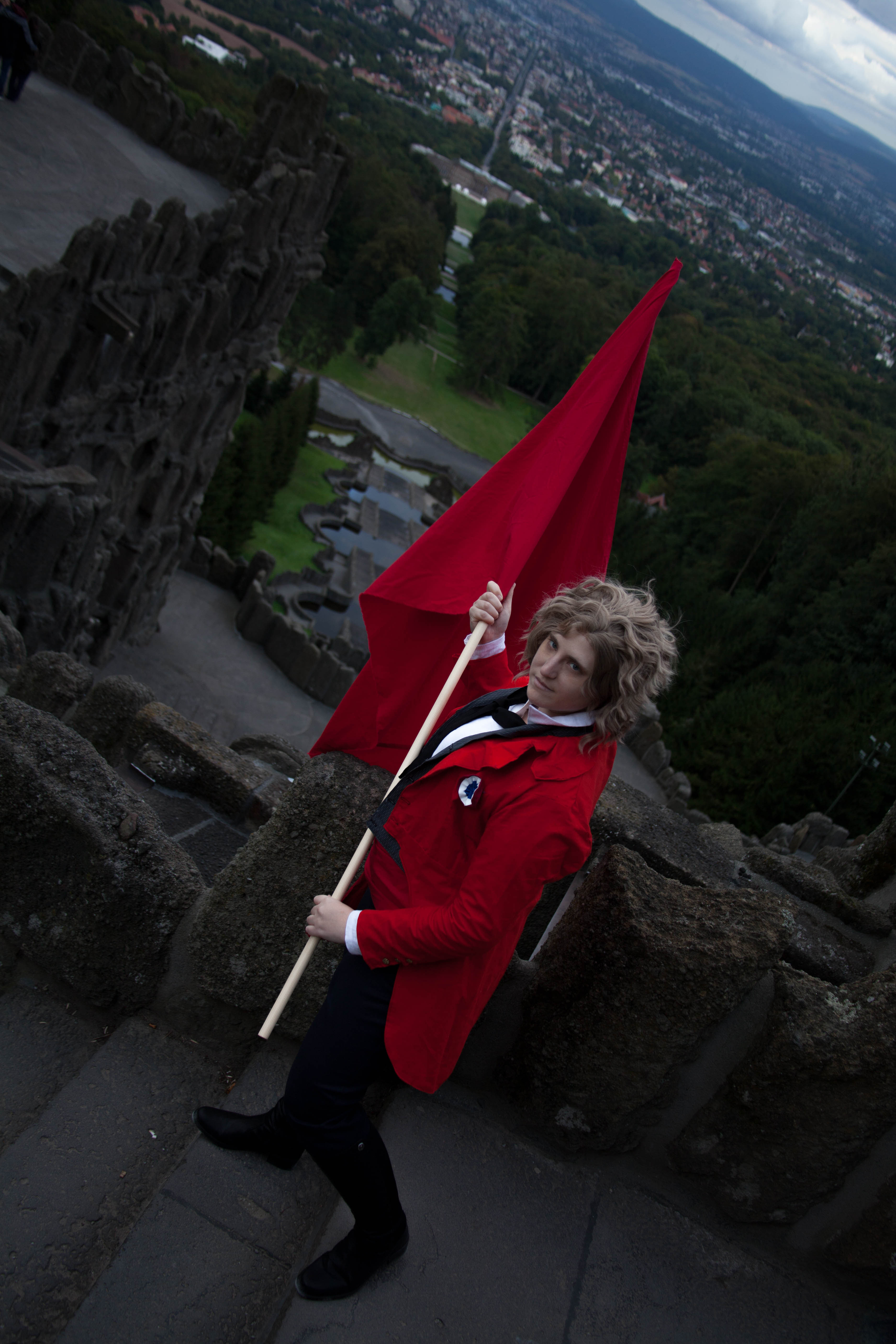 My Enjolras cosplay from Les Misérables and taking photo at the Herkules in Kassel
