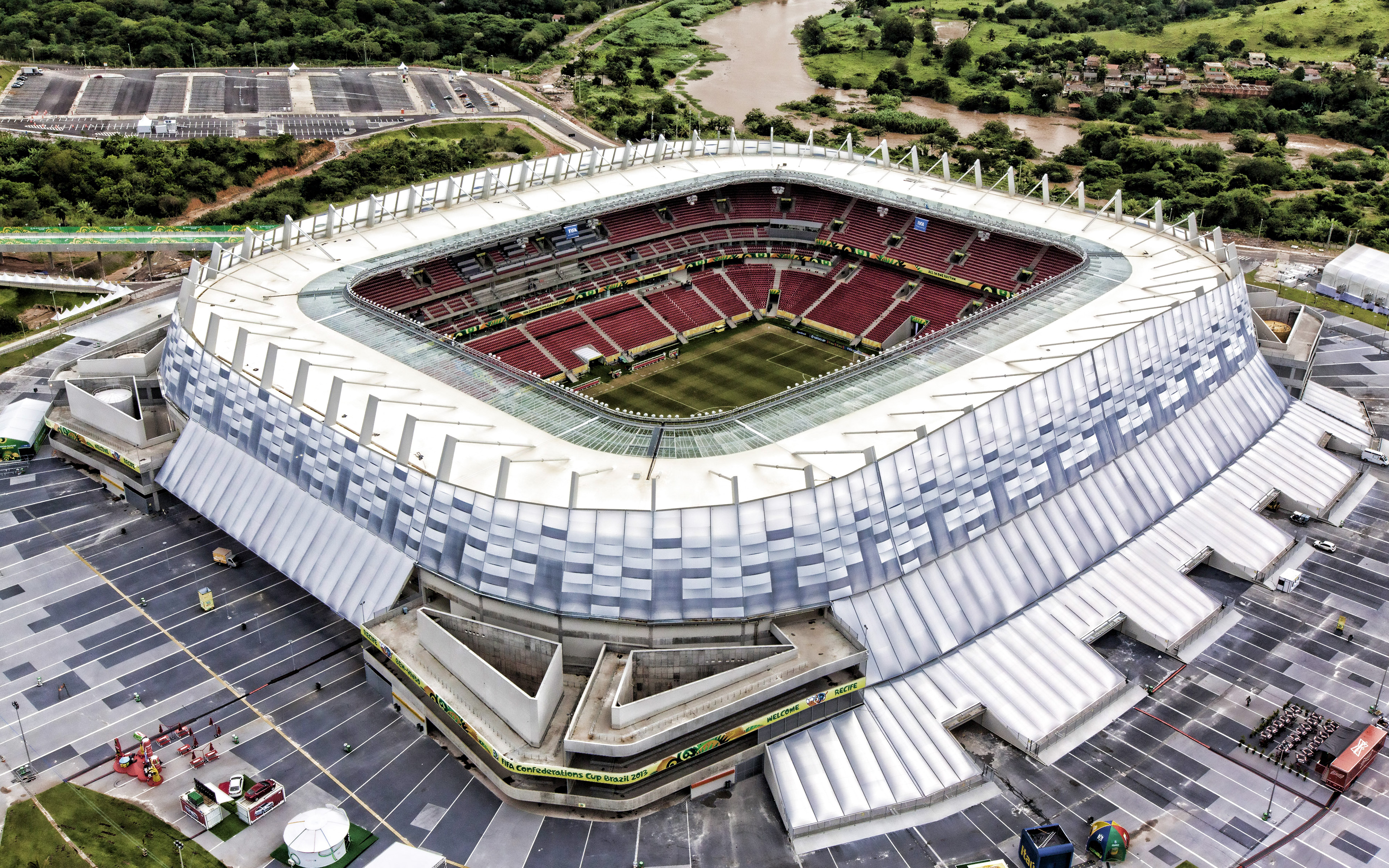 Download wallpaper Arena Pernambuco, 4k, Nautico Stadium, aerial view, football stadium, soccer, Nautico arena, Brazil, Recife, Clube Nautico Capibaribe for desktop with resolution 3840x2400. High Quality HD picture wallpaper