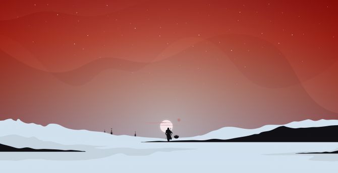 Minimal, star wars, the mandalorian, silhouette, sunset, landscape, 2020 wallpaper, HD image, picture, background, fcf8a5