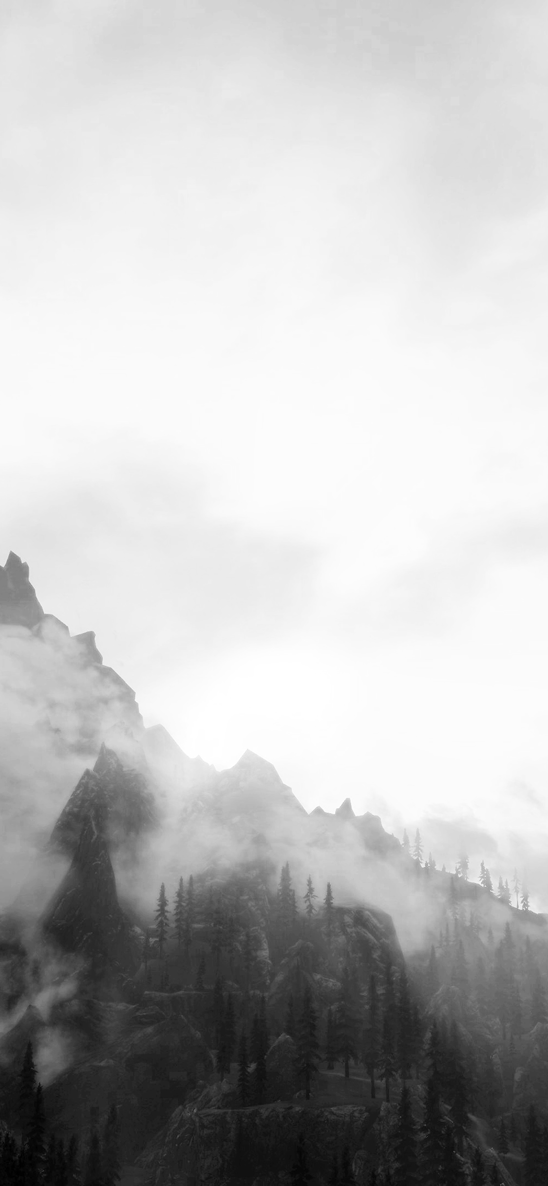 iPhone X wallpaper. foggy mountain sunshine nature white