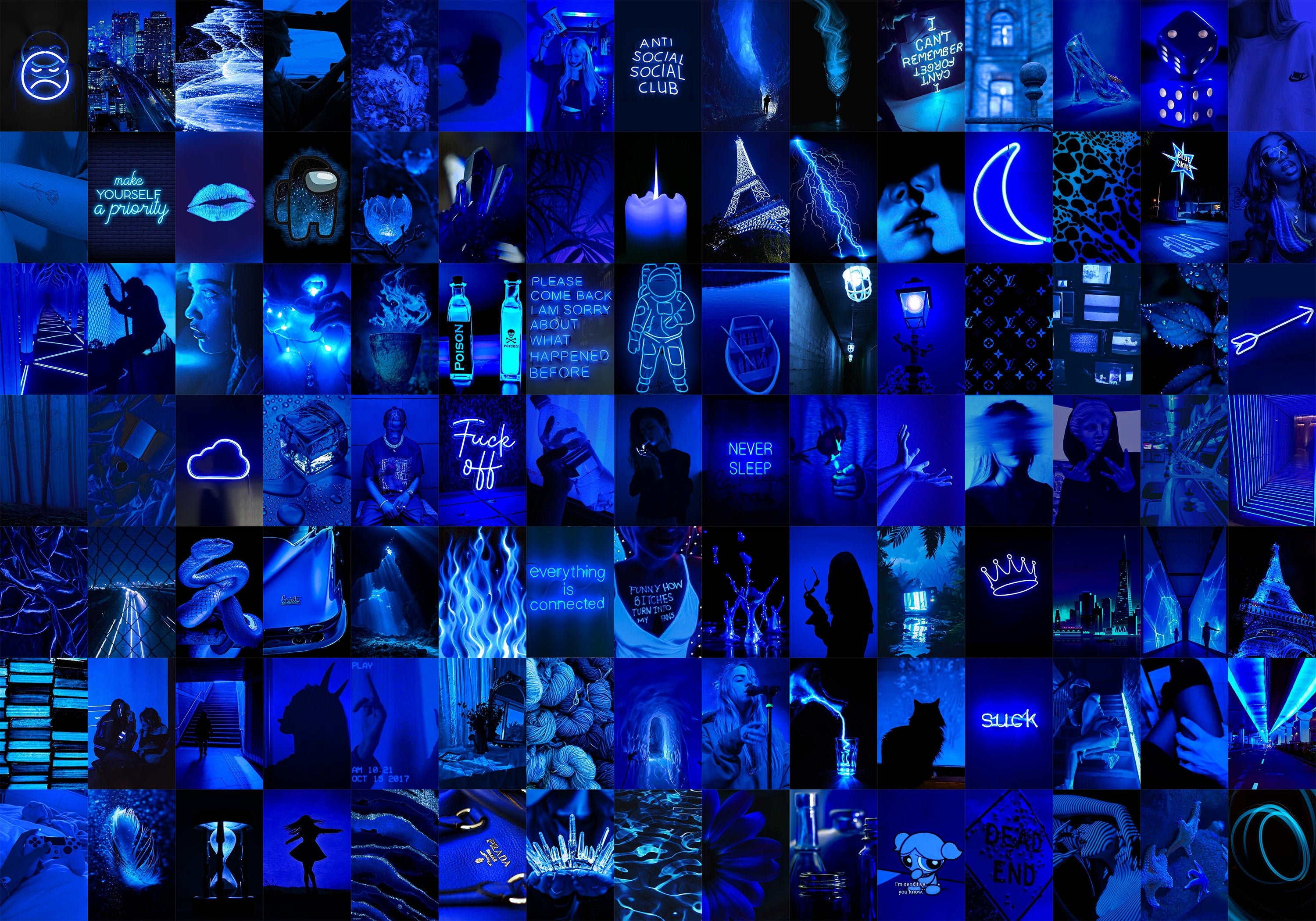 DARK BLUE Wall Collage Kit Digital Download 105pcs Grunge