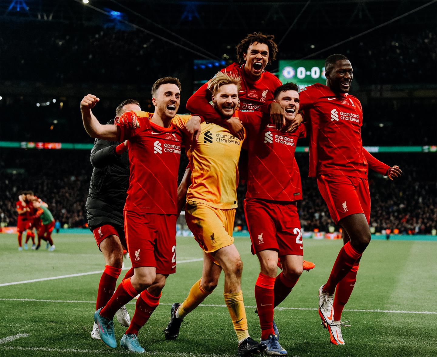 Liverpool FC joyous photo from Liverpool's Carabao Cup triumph