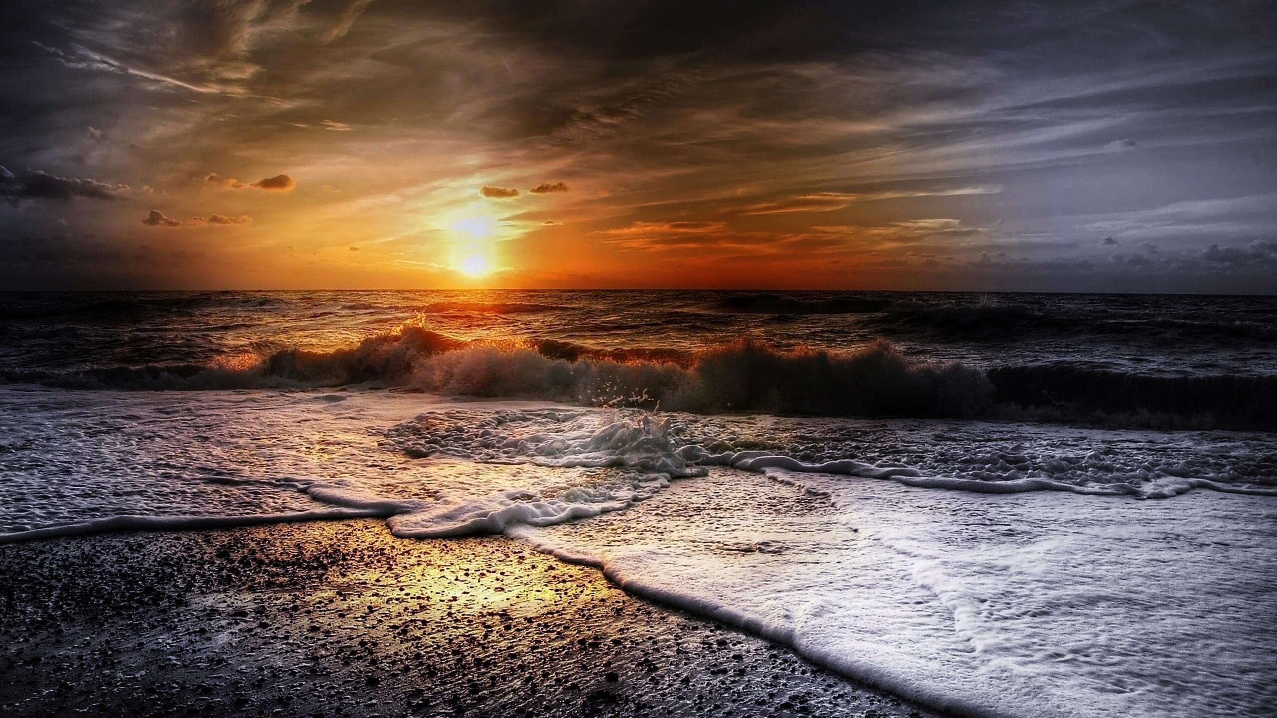 Beach Summer Sunset Waves 1440P Resolution HD 4k Wallpaper, Image, Background, Photo and Picture
