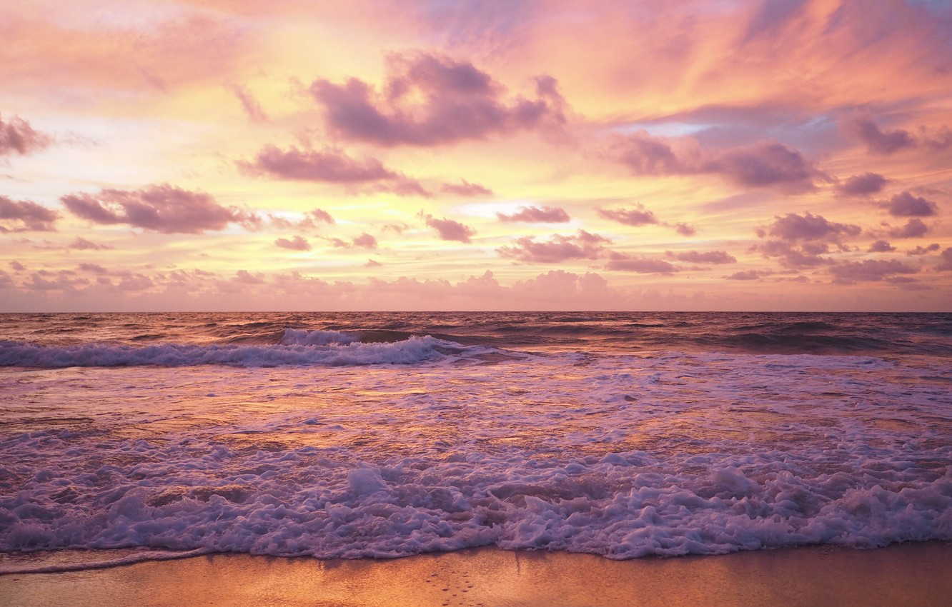 Wallpaper sand, sea, wave, beach, summer, sunset, summer, beach, sea, sunset, pink, seascape, beautiful, sand, wave, purple image for desktop, section пейзажи