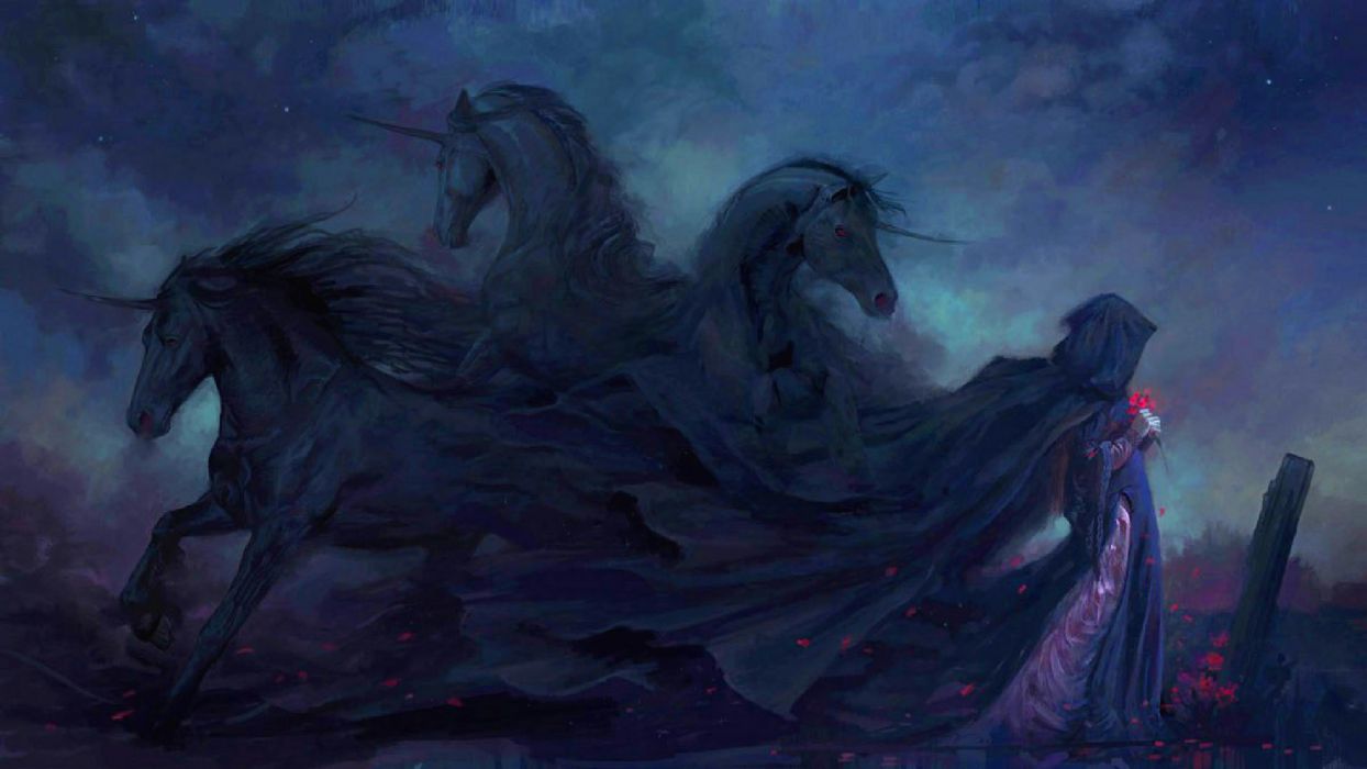 Dark gothic animals horses stallion mood emotion sad sorrow fantasy paintings flowers graveyard cemetery art artistic spooky creepy wallpaperx1080