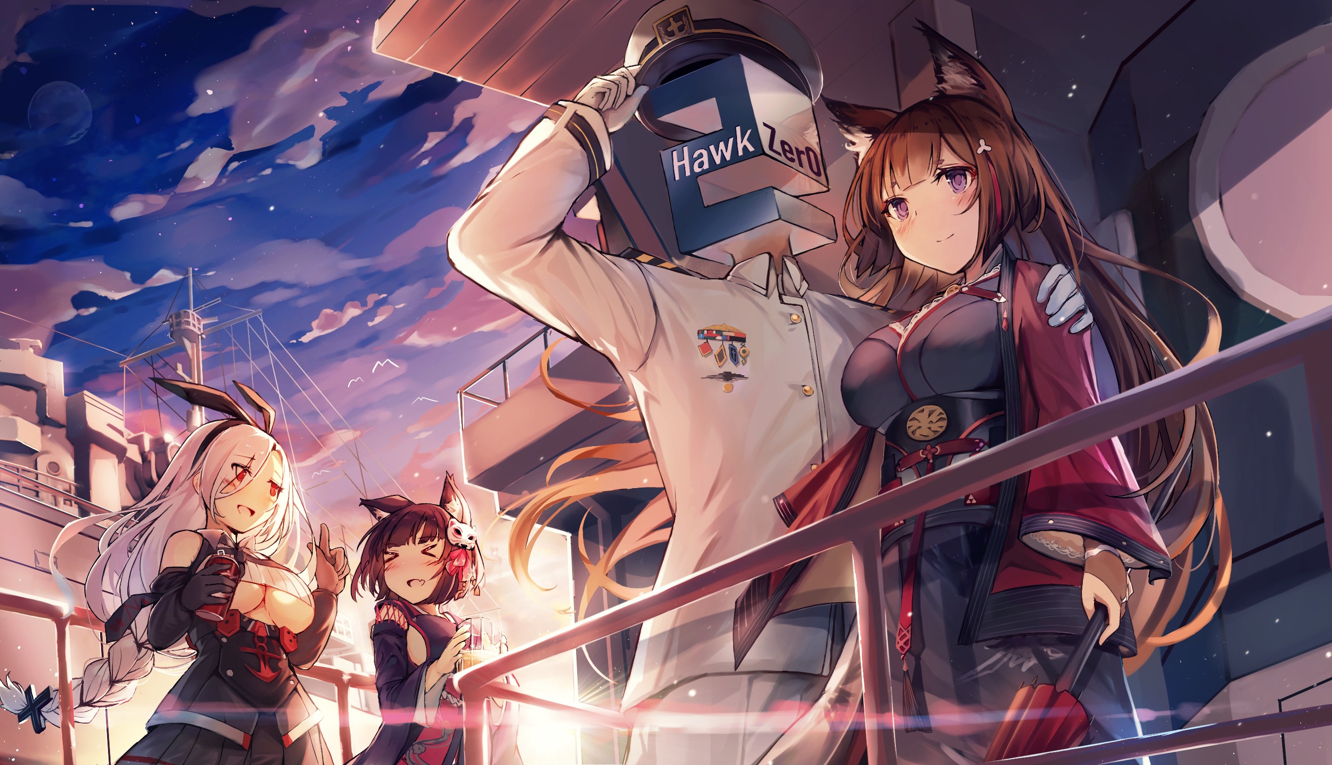 heaven's melody azur lane amagi (azur lane) prinz heinrich (azur lane) yamashiro (azur lane) animal ears japanese clothes no bra uniform