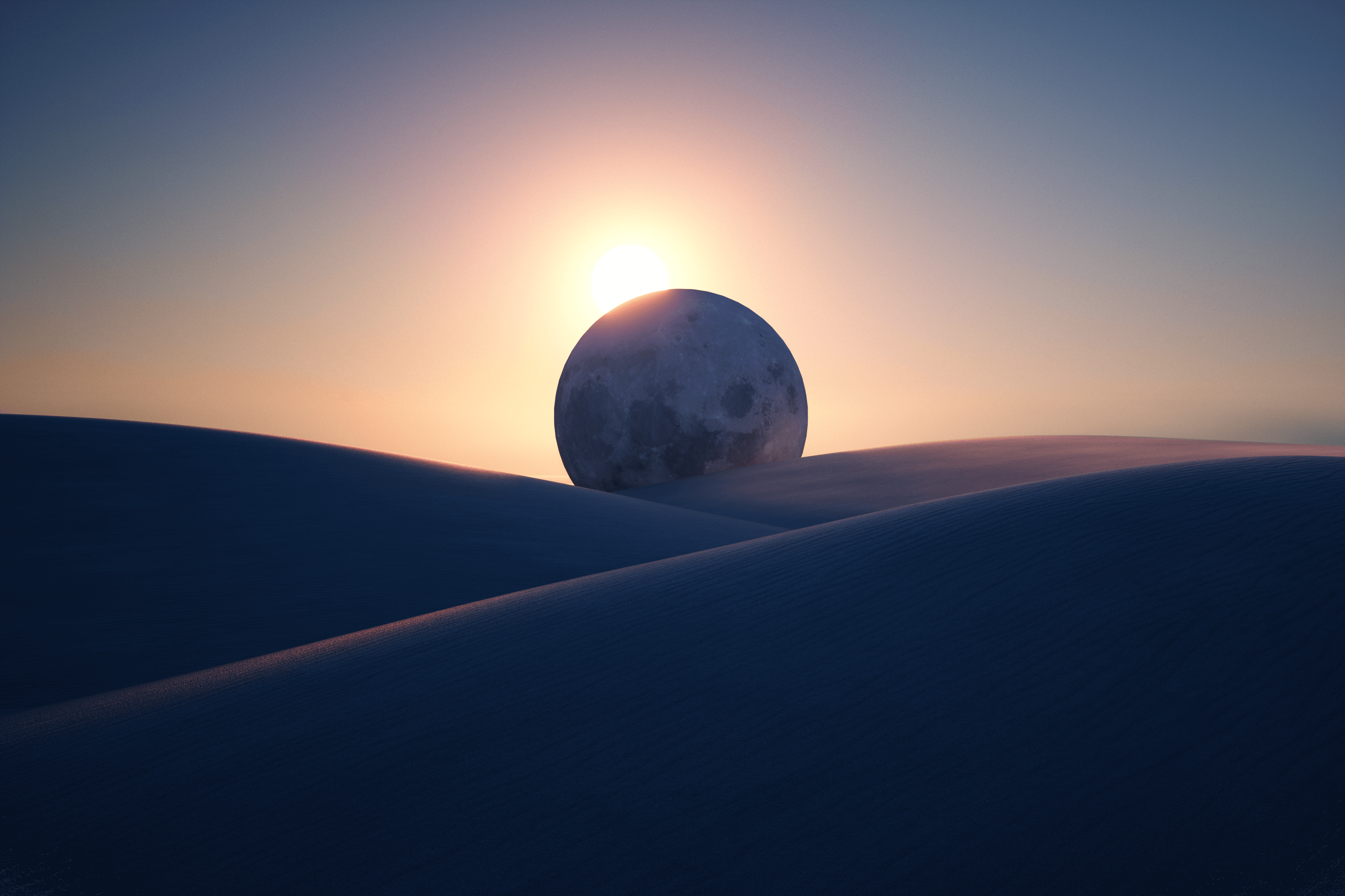 Eclipse Wallpaper 4K, Sun, Moon, Planet, Desert