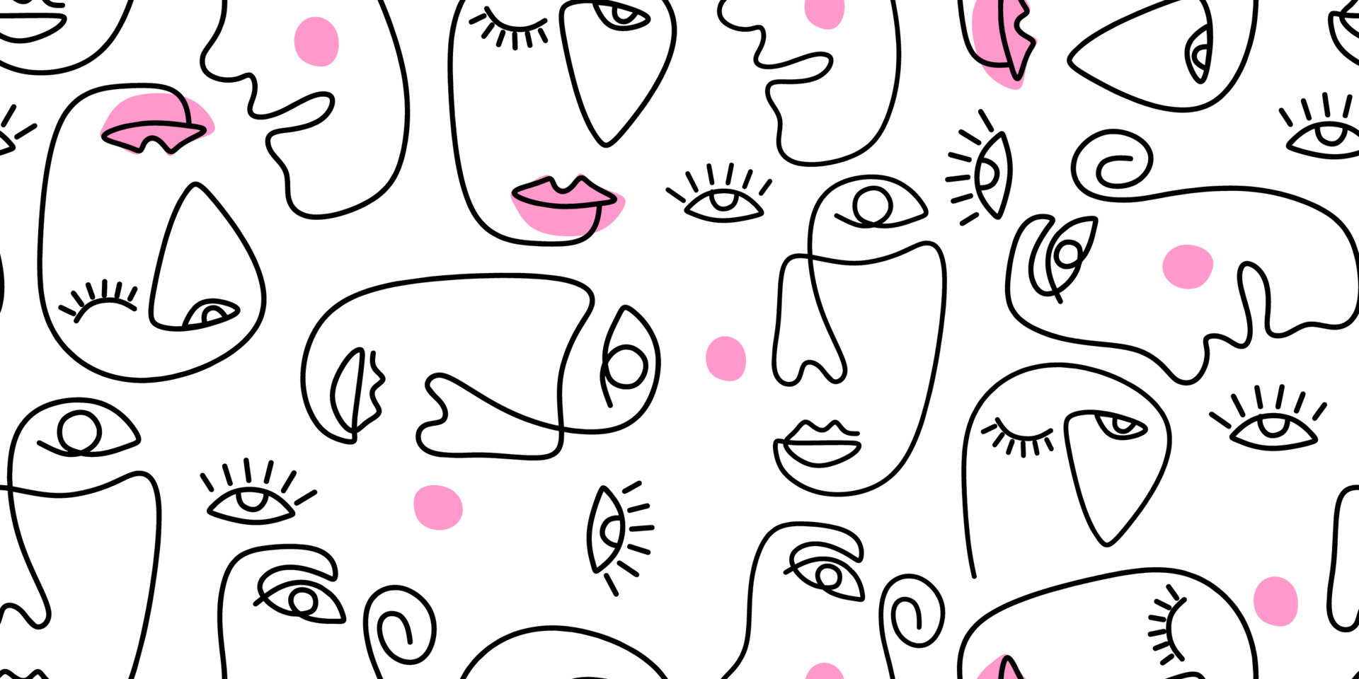 Abstract poster with minimal woman face one continuous line drawing