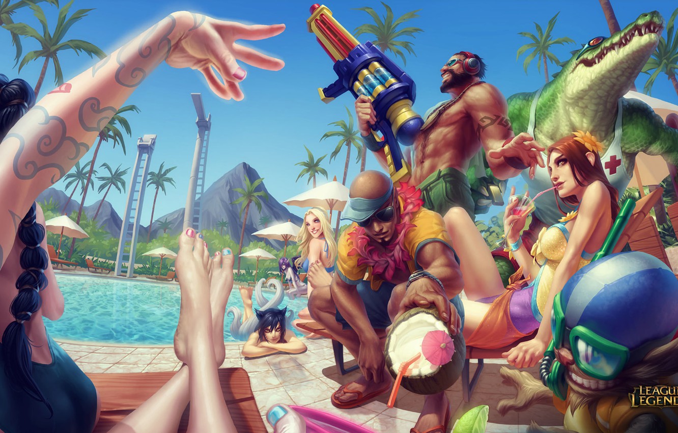 Wallpaper summer, pool, party, lol, league of legends image for desktop, section игры