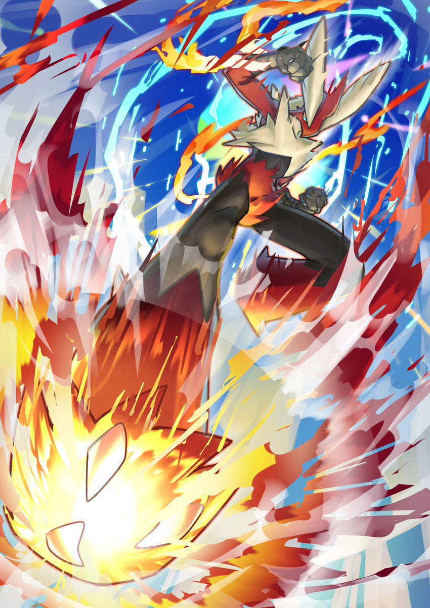 blaziken and mega blaziken (pokemon) drawn by matsumoto_(ma_tsuya)