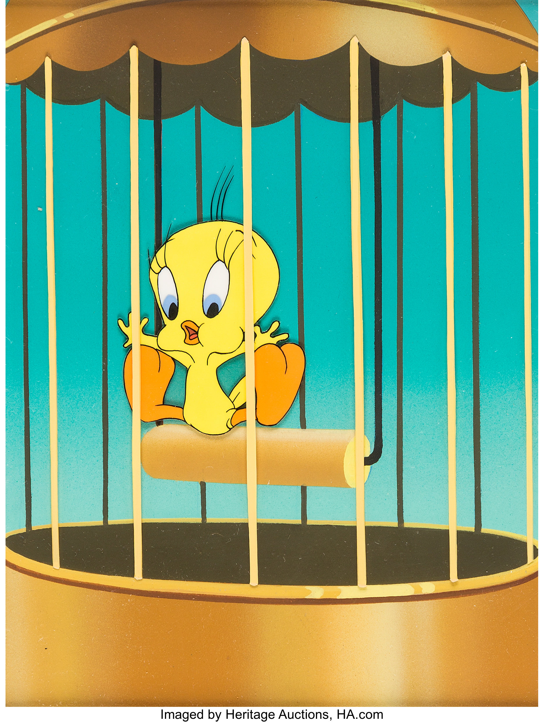 Tweety Bird Production Cel and Custom Painted Background Setup. Lot