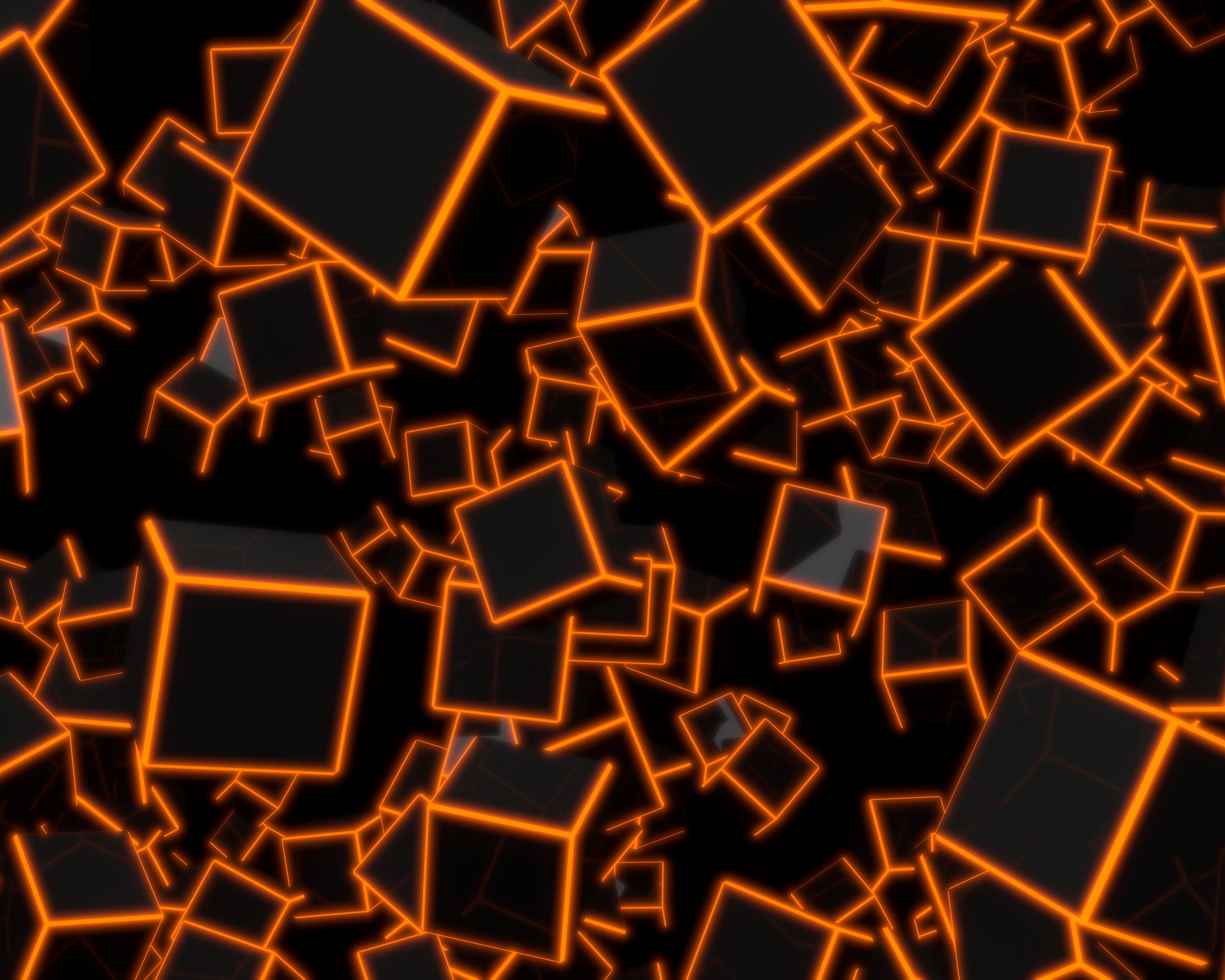 3D Orange Neon Cubes 8K UHD Wallpaper