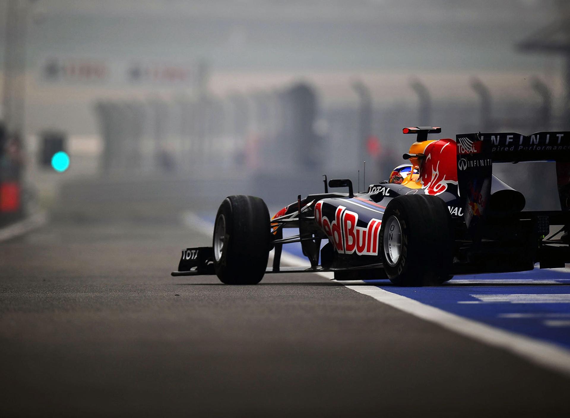 Red Bull sponsor for Formula 1 team car on the road