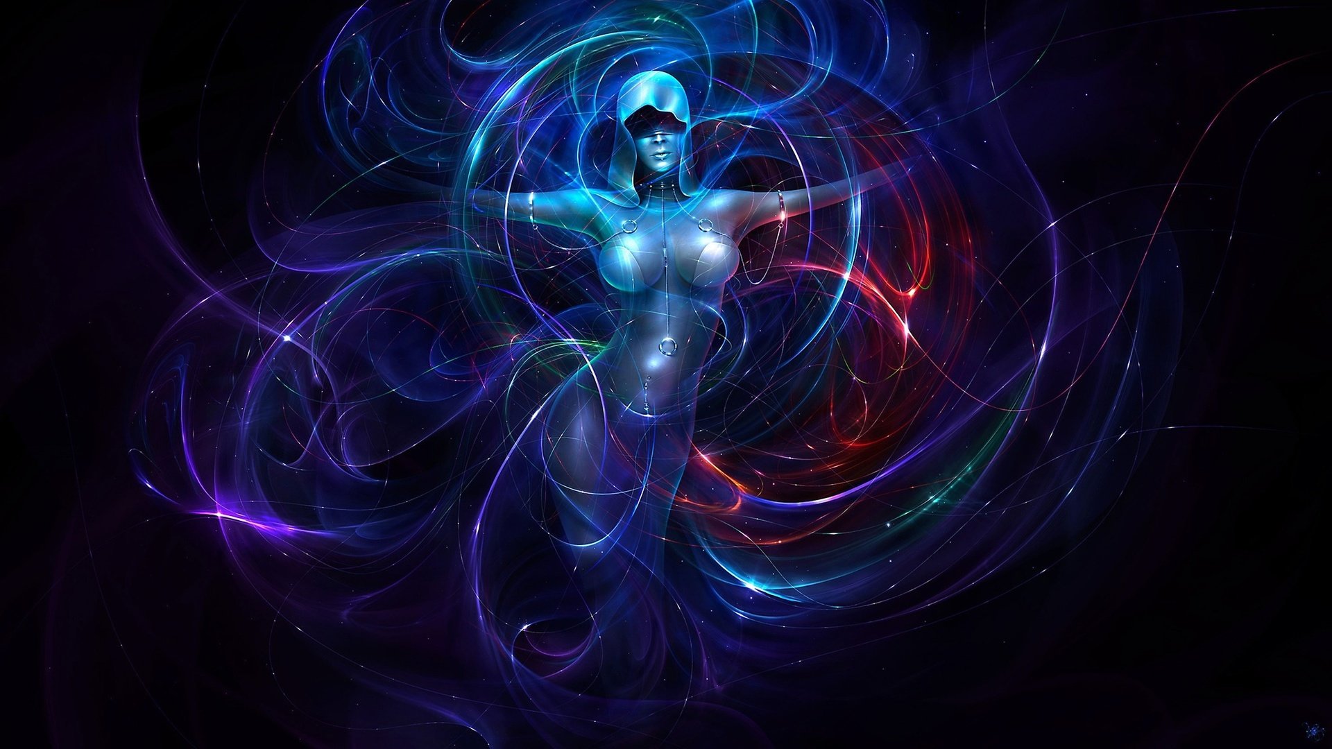 neon lines girl black background 3D girl neon line