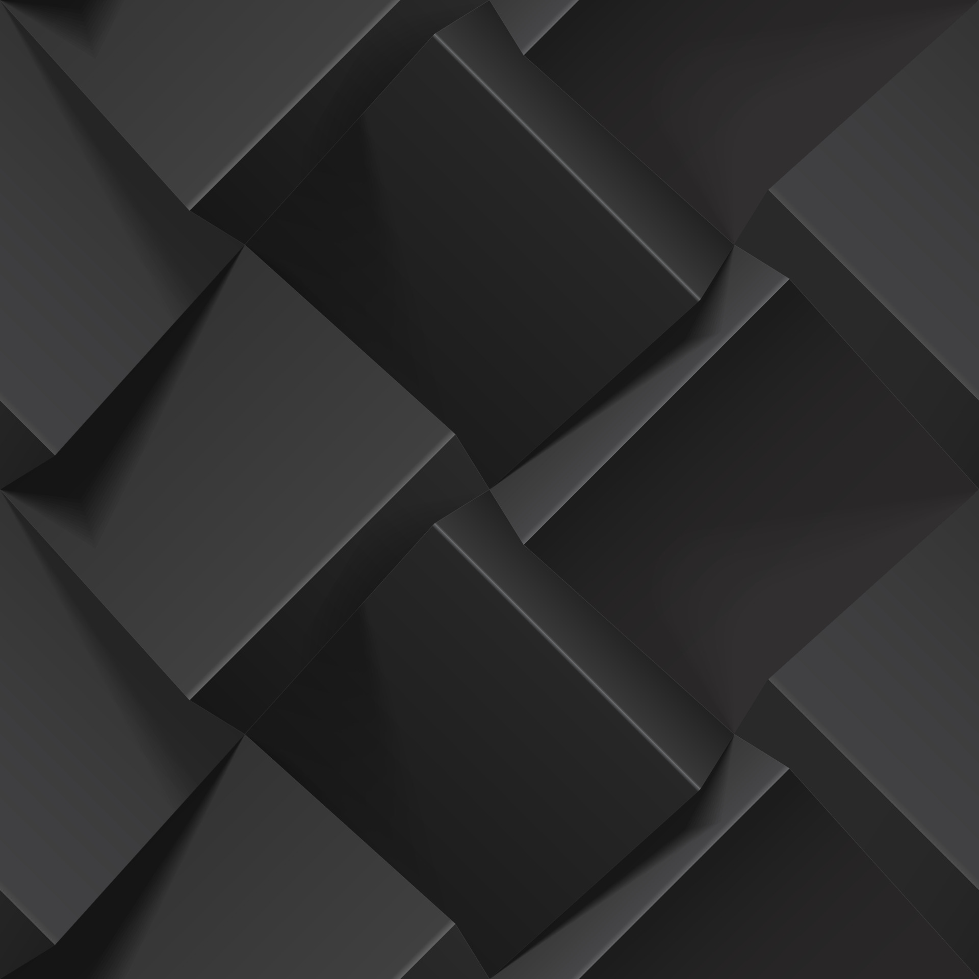 Dark abstract seamless geometric pattern. Realistic 3D cubes from black paper. Vector for wallpaper, textile, fabric, wrapping paper, background. Texture with volume extrude effect