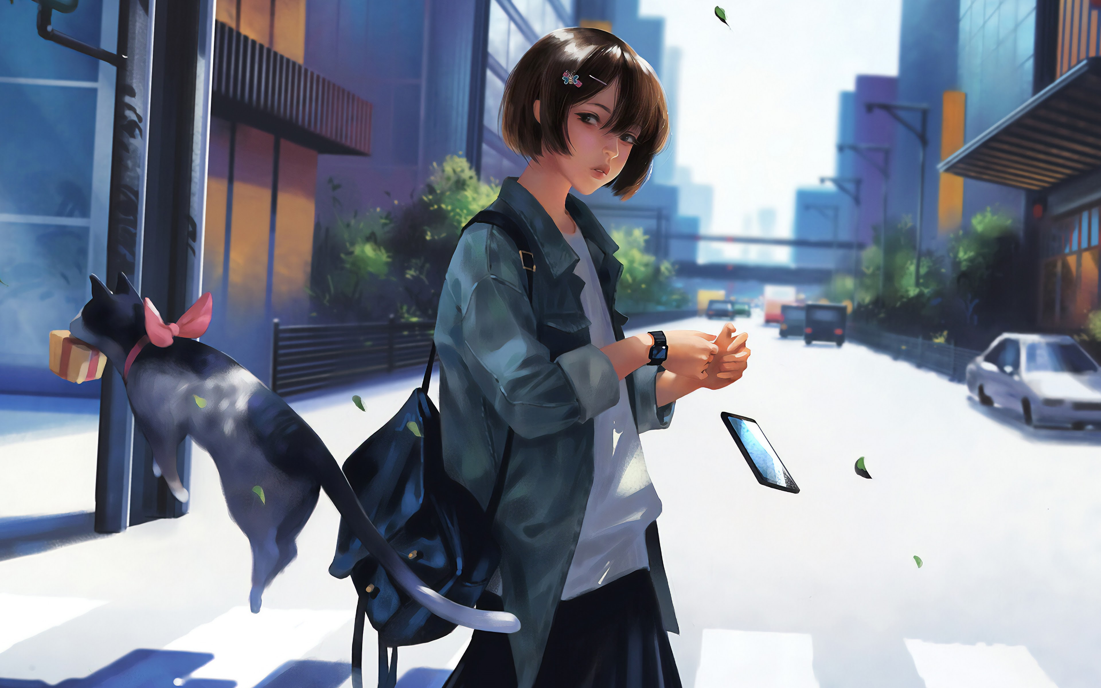 Anime Girl Cat 4K Wallpaper