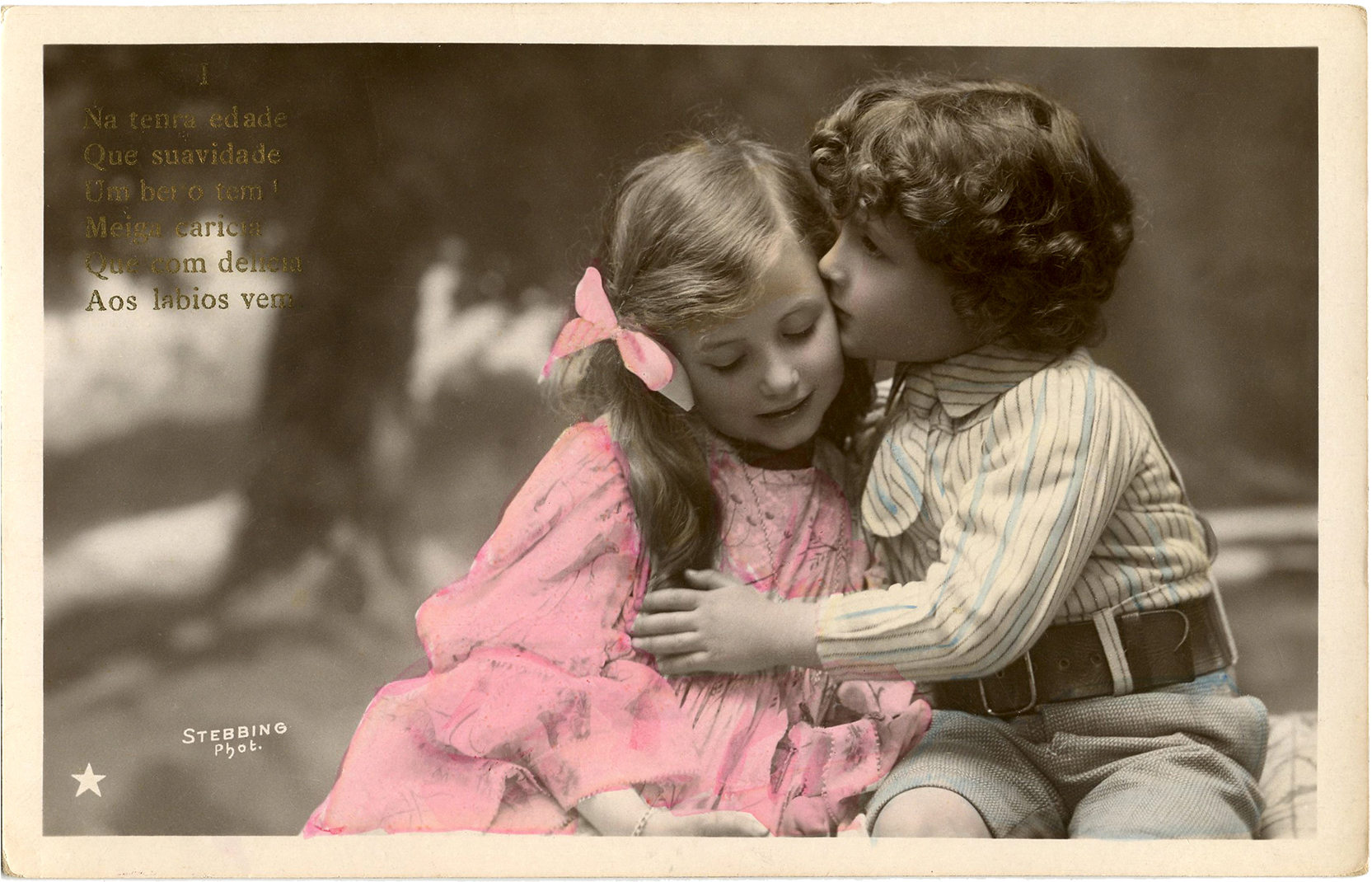 Sweet Children Kiss Vintage Photo Image Boy And Little Girl Kissing Cards