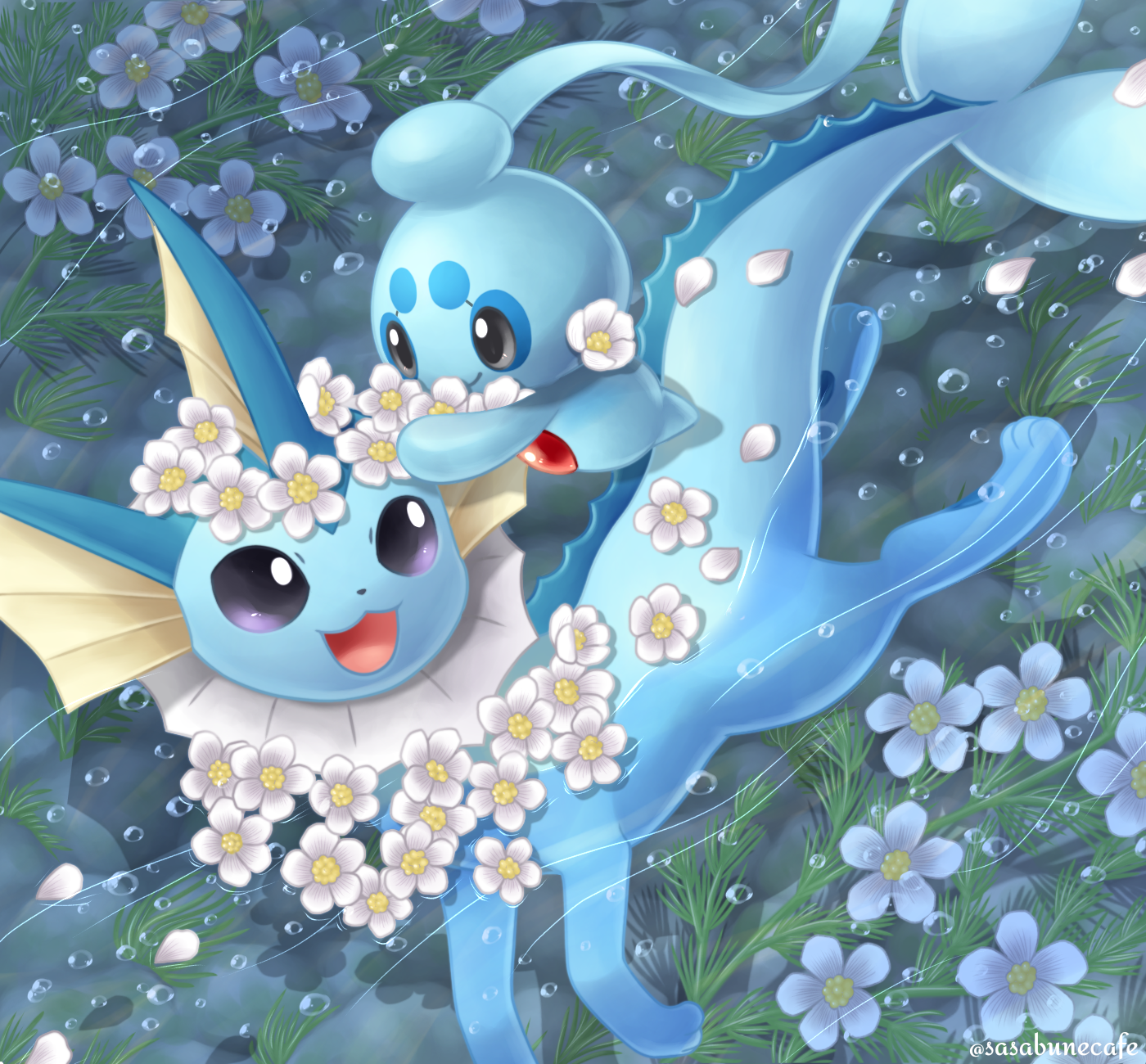 vaporeon and phione (pokemon) drawn