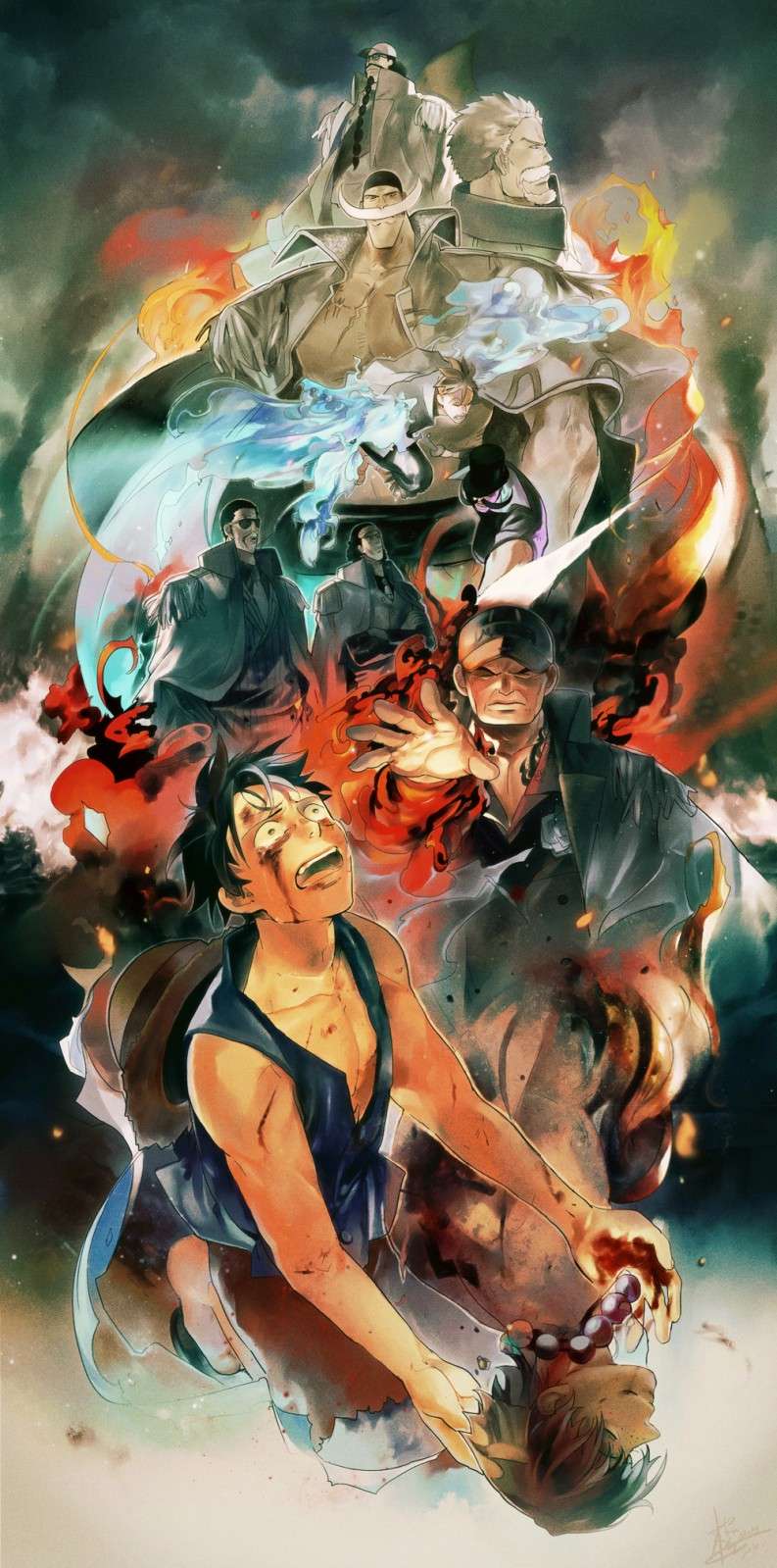 one piece epic wallpaper, illustration, cg artwork, art, mythology, fictional character