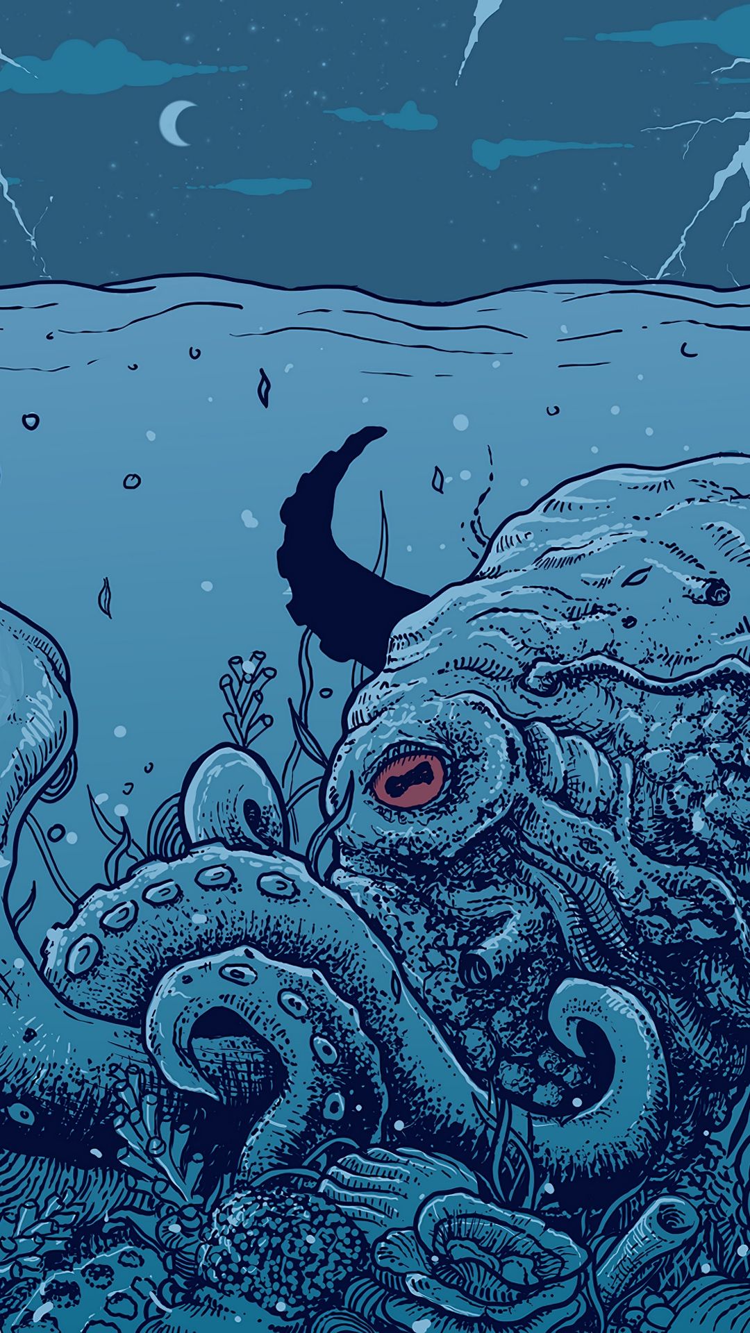 Wallpaper octopus, underwater
