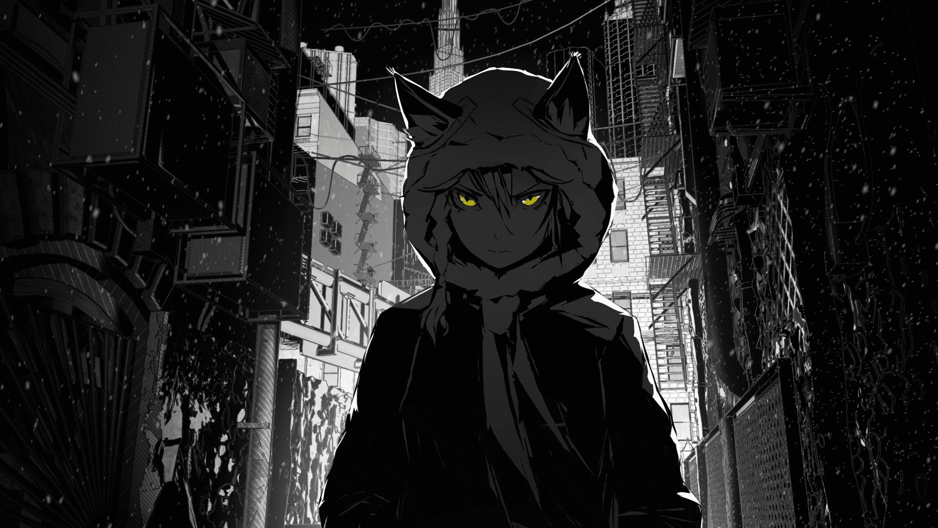 AI Image Generator White anime boy with black hair and white hoodie  listening to music while sitting on a rooftop while the sun sets realistic  image cyberpunk city background