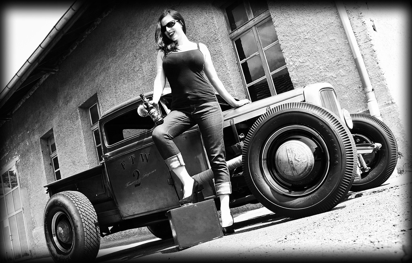 Wallpaper Girl, Car, Old, Retro image for desktop, section девушки