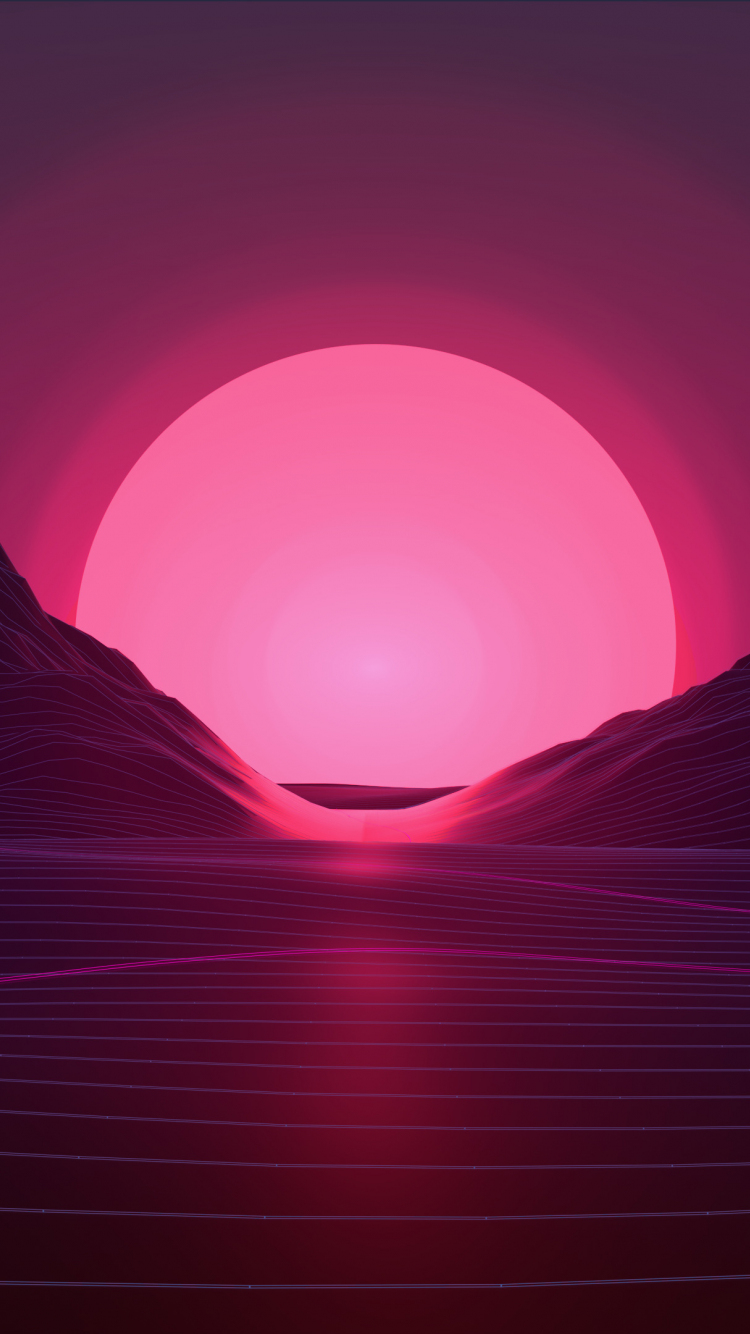Download sunset, mountains, neon pink, abstract 750x1334 wallpaper, iphone iphone 750x1334 HD image, background, 1536