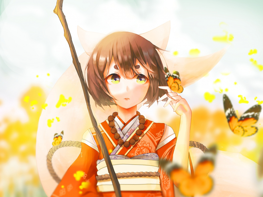 Cute, anime girl, yellow eyes, outdoor, meadow wallpaper, HD image, picture, background, 1f97bd