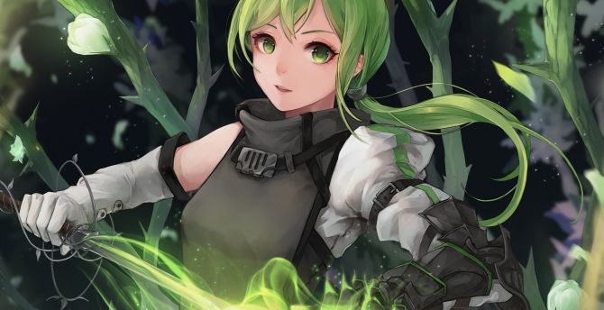 Green eyes, anime girl, warrior wallpaper, HD image, picture, background, a63b16