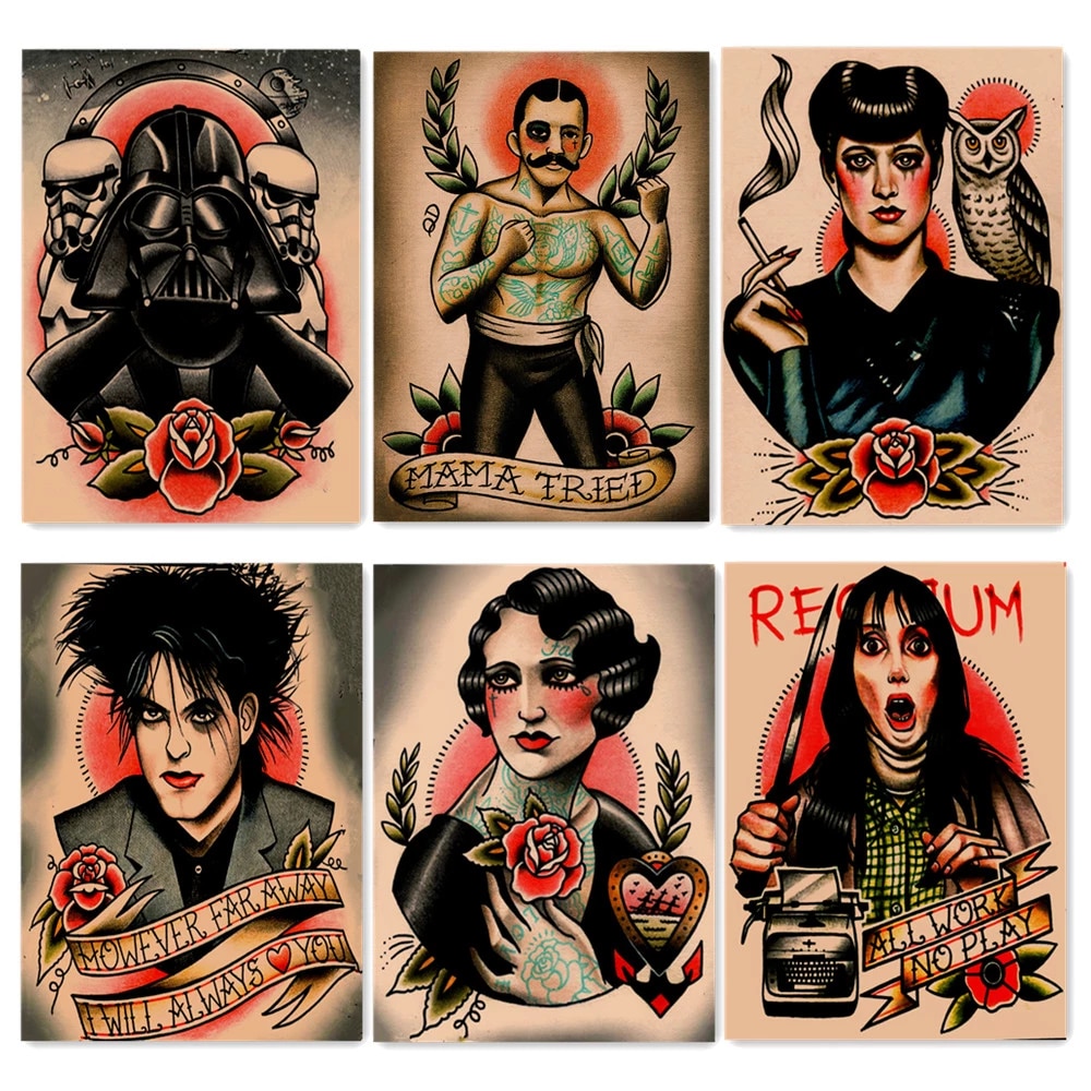 Vintage Tattoo Movie Poster Wallpaper Nostalgic Retro Artwork Matte Kraft Paper Printing Painting Wall Sticker Home Decoration 2. Painting & Calligraphy