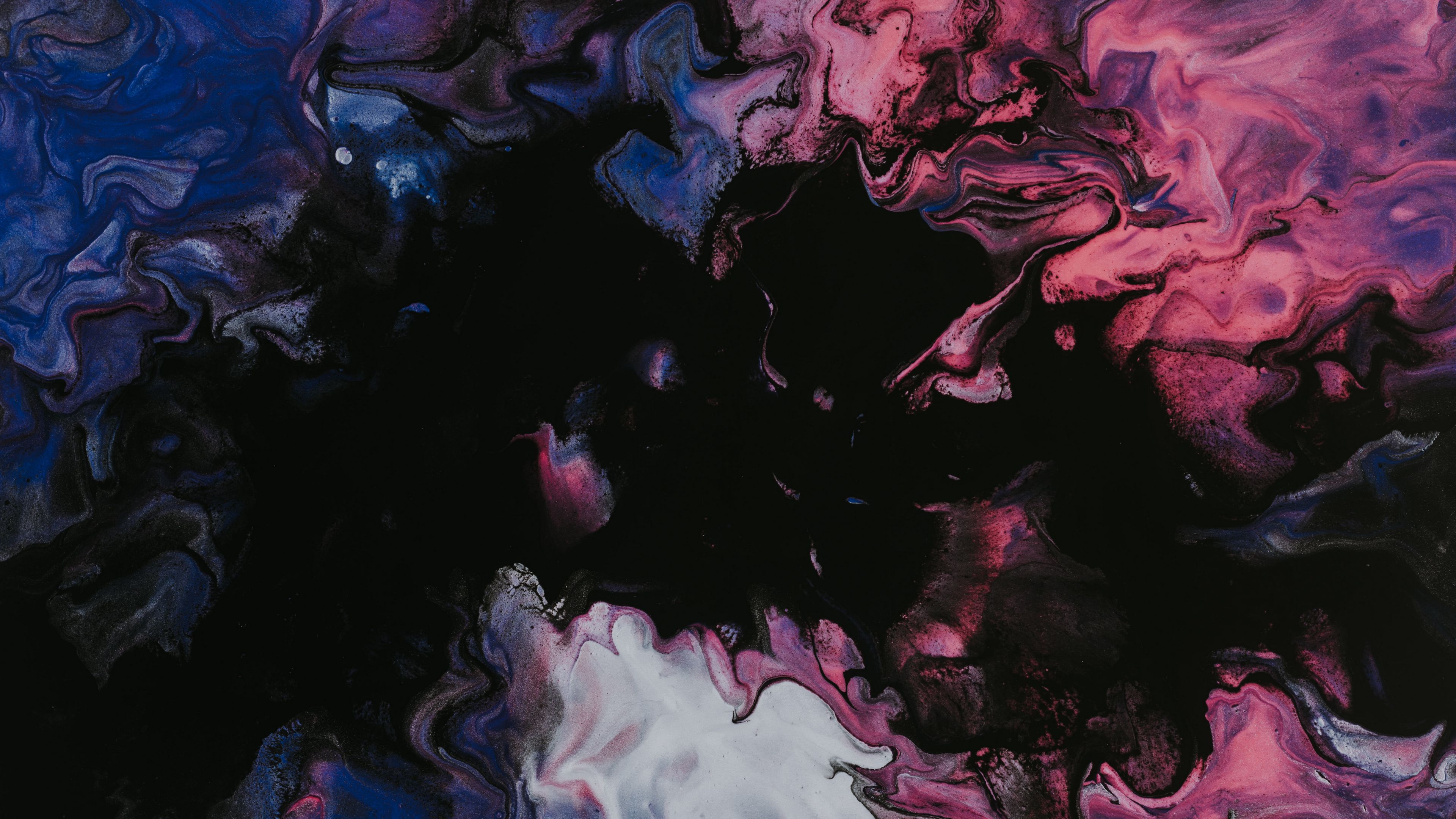 Download wallpaper 3840x2160 paint, liquid, fluid art, stains, multicolored, black 4k uhd 16:9 HD background