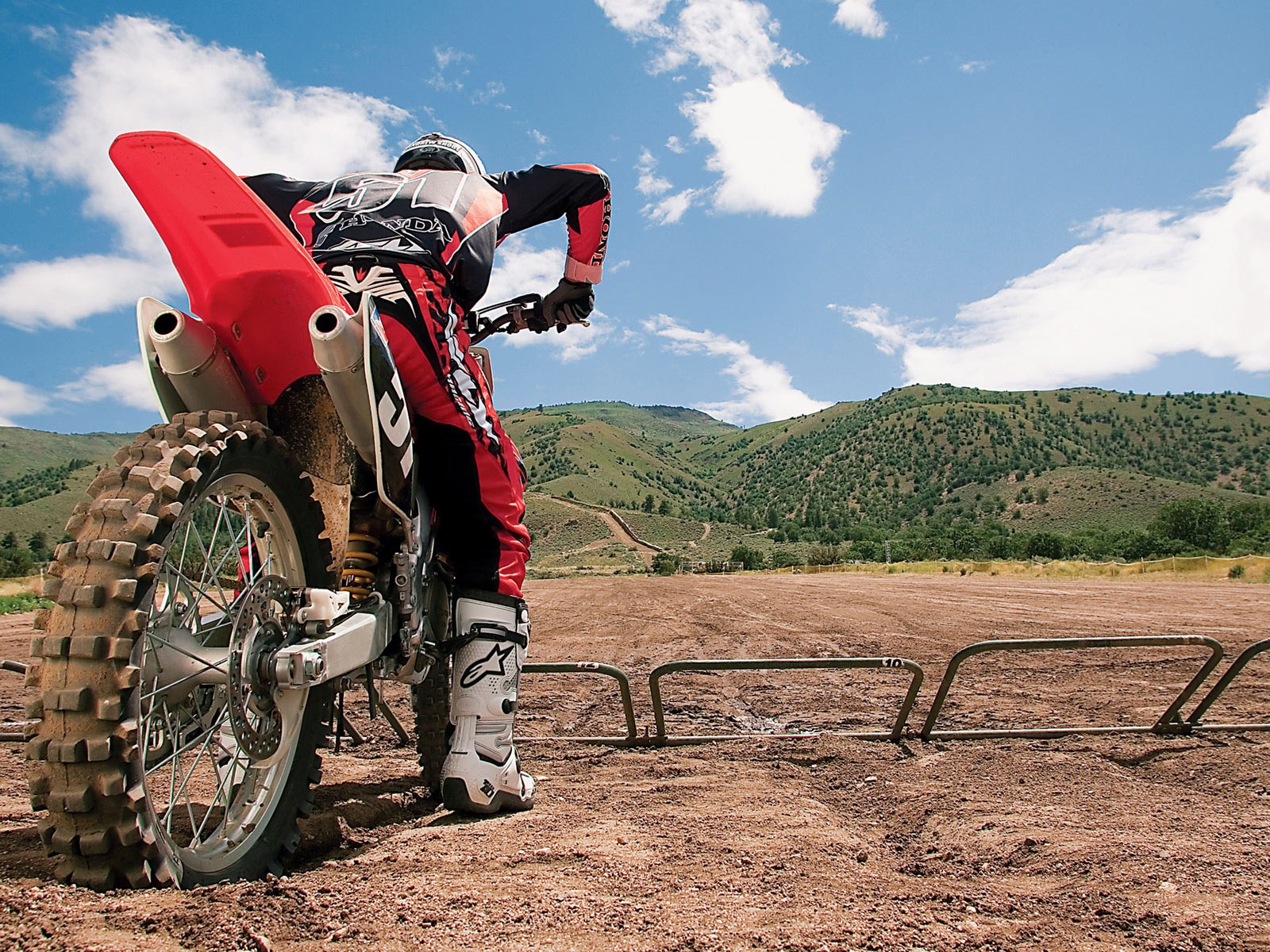 Motocross Honda Bike Extreme Preparing To Start The Gate Dirt Bike