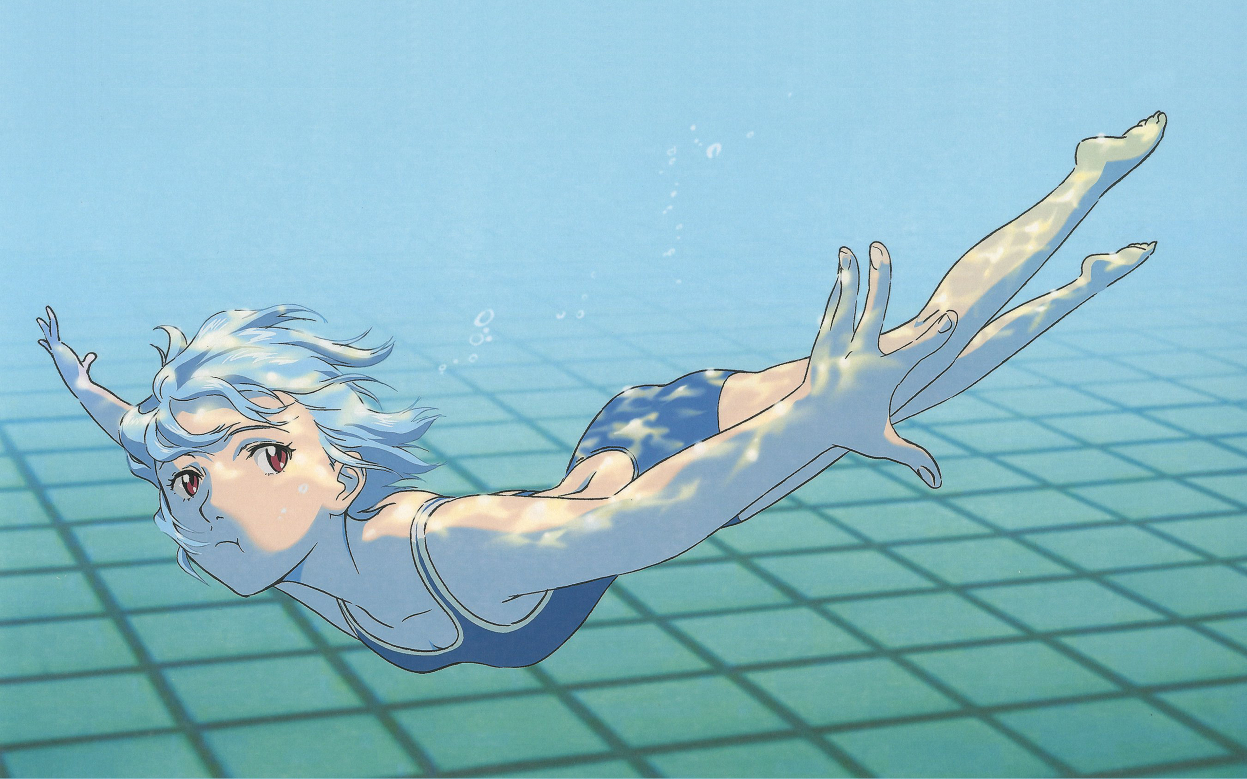 Ayanami Rei Neon Genesis Evangelion red eyes swimming swimsuits anime girls underwater wallpaperx1600
