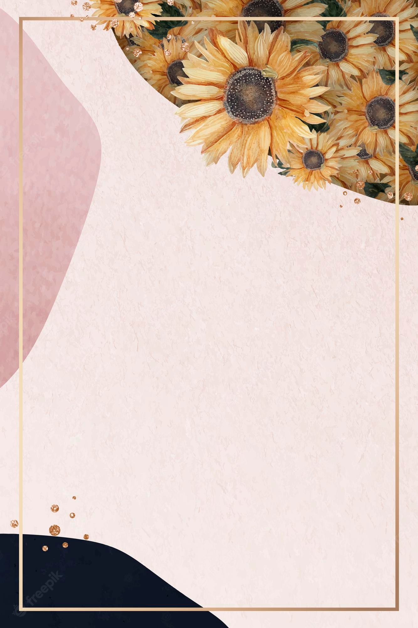 Free Vector. Gold frame on pink collage background with sunflowers