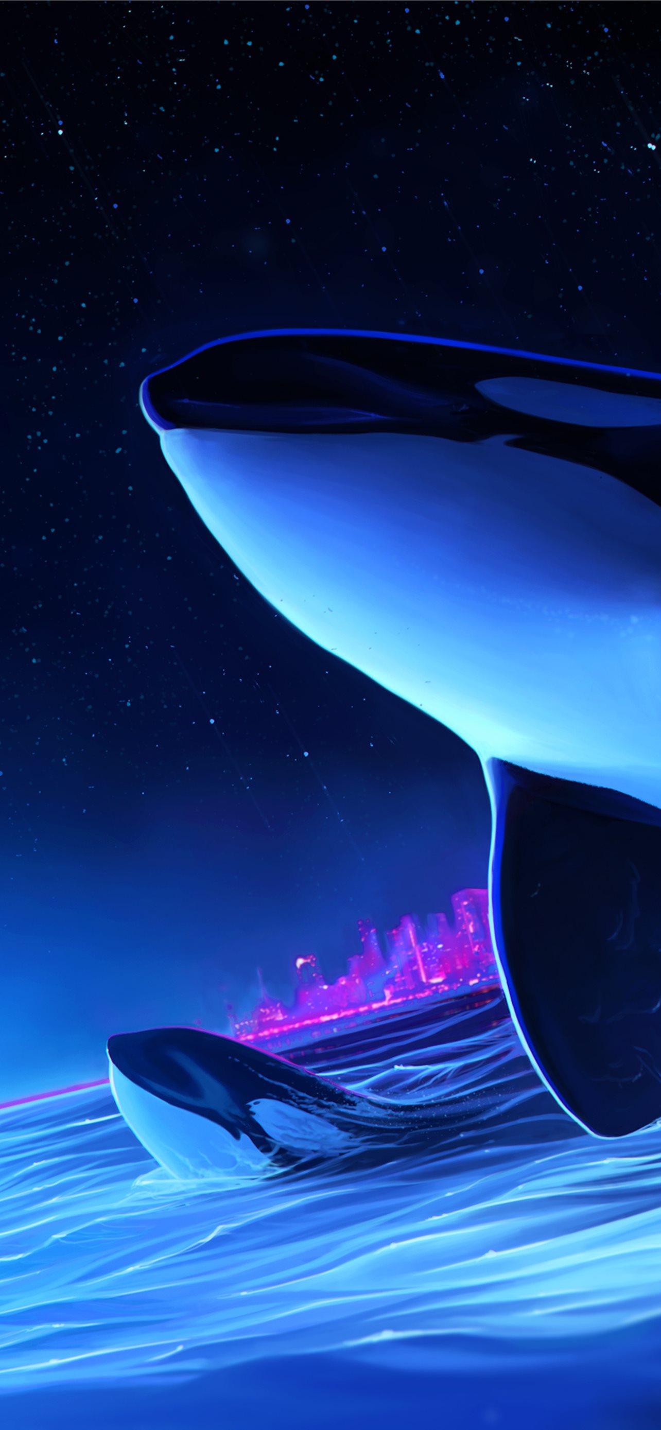 Dolphin Night Orca Whale Digital Art Sony Xperia X. iPhone Wallpaper Free Download