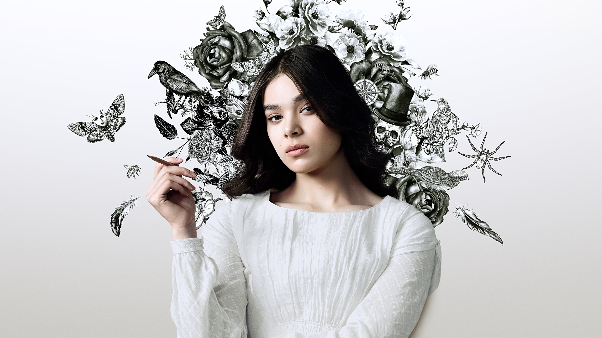 Photo Hailee Steinfeld Brunette girl pencil Girls Hands 1920x1080