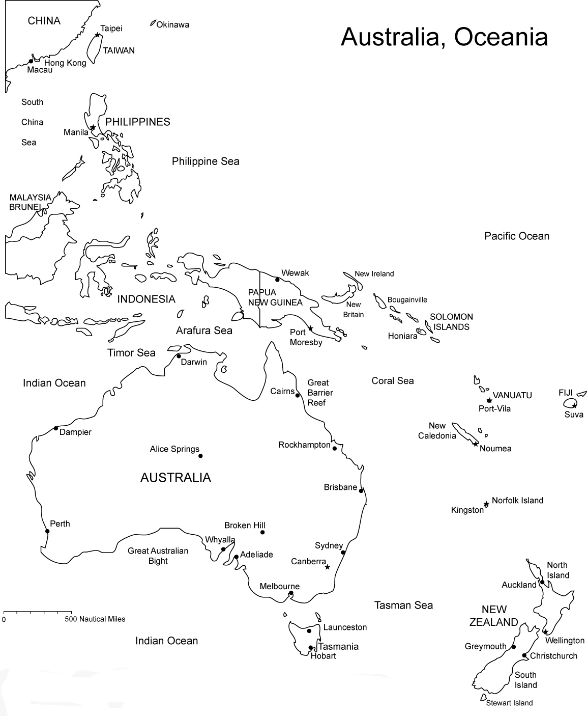 Blank Map of Oceania. Printable Outline Map of Oceania