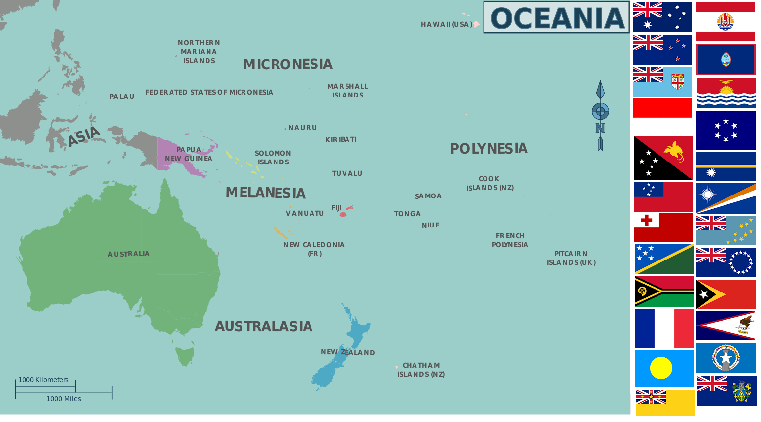 Государства Австралии и Океании на карте