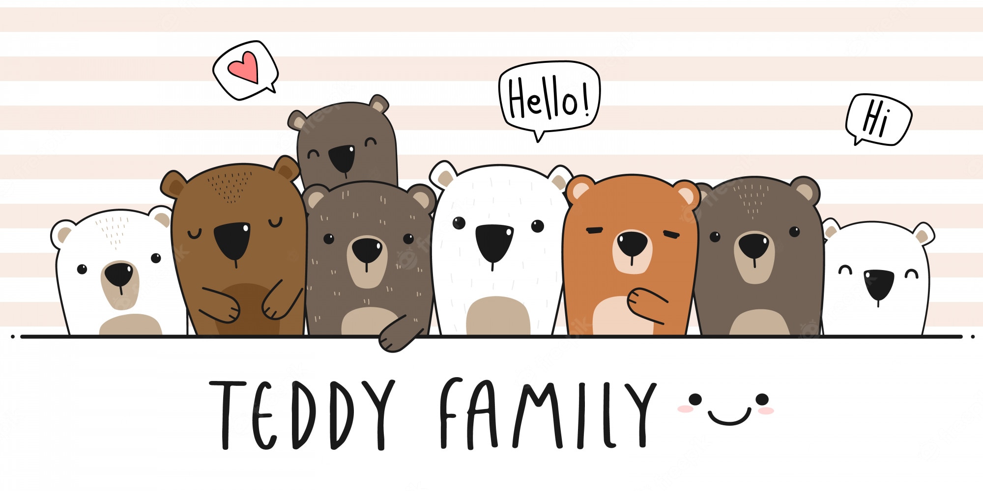 Premium Vector. Cute teddy bear family cartoon doodle wallpaper cover
