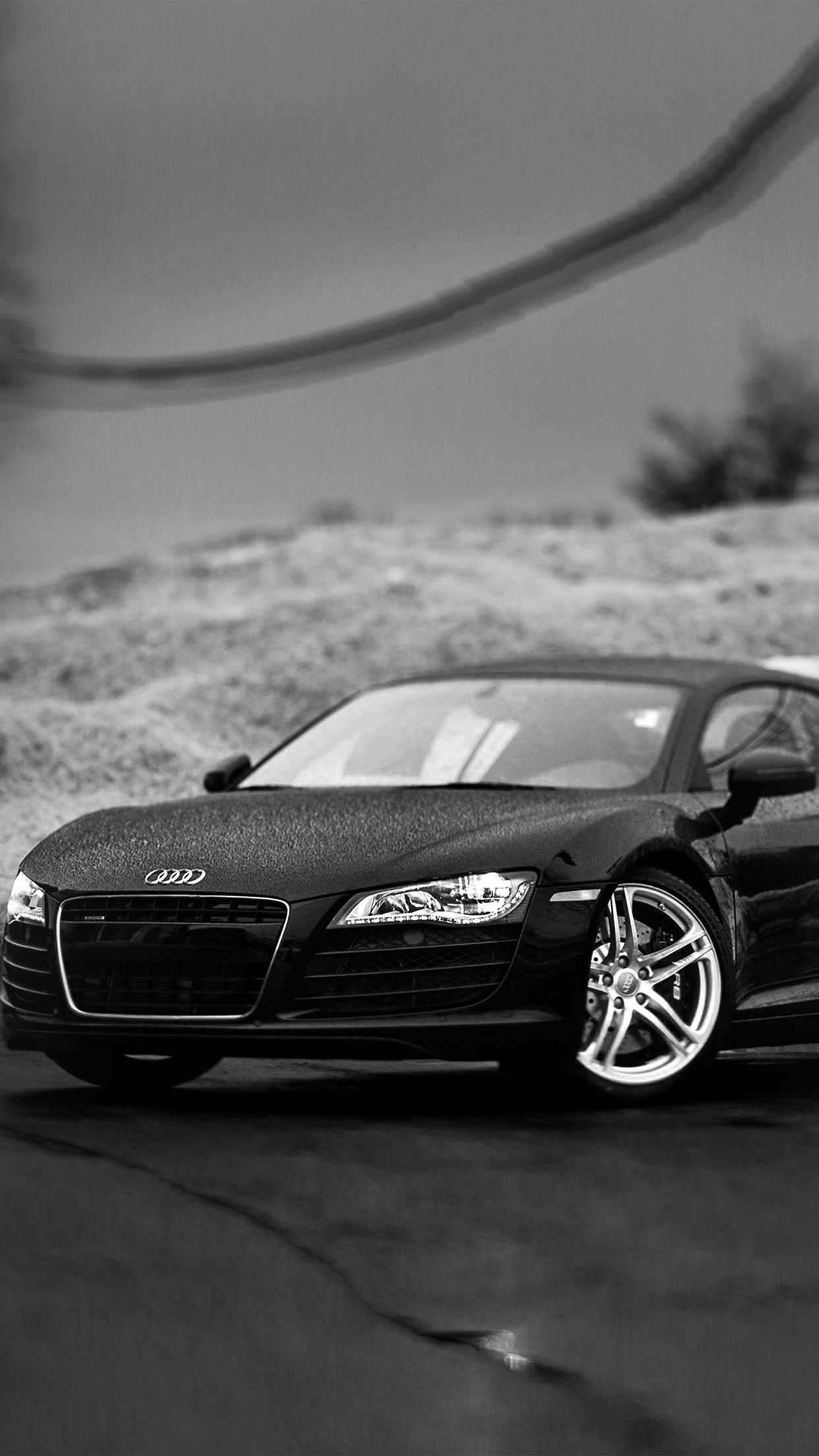 iPhone X wallpaper. audi car rain illustration art bw dark