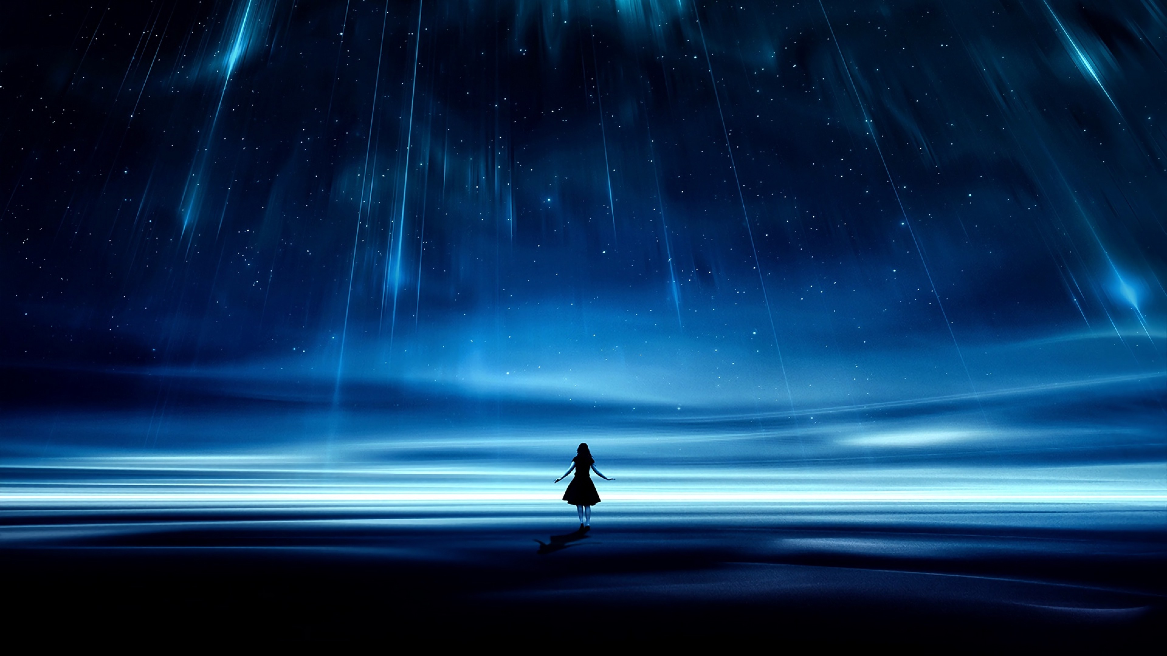 Girl silhouette under a starry sky HD Wallpaper 4K Ultra HD