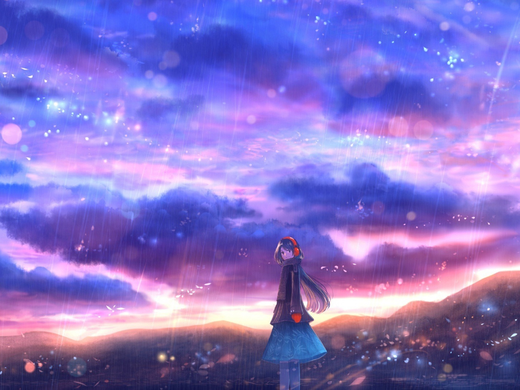Rain, clouds, colorful, sky, anime girl wallpaper, HD image, picture, background, 21ac34