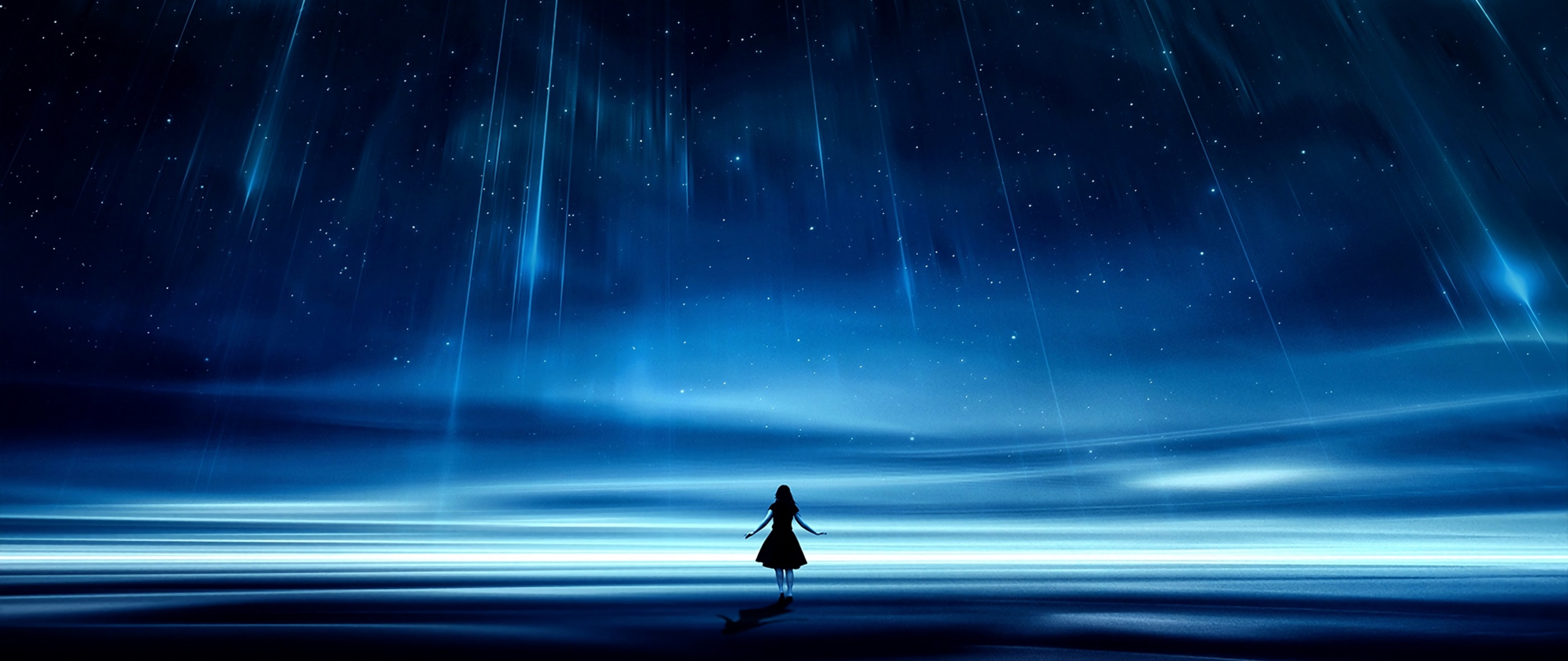 Girl silhouette under a starry sky HD Wallpaper 4K Ultra HD Wide TV