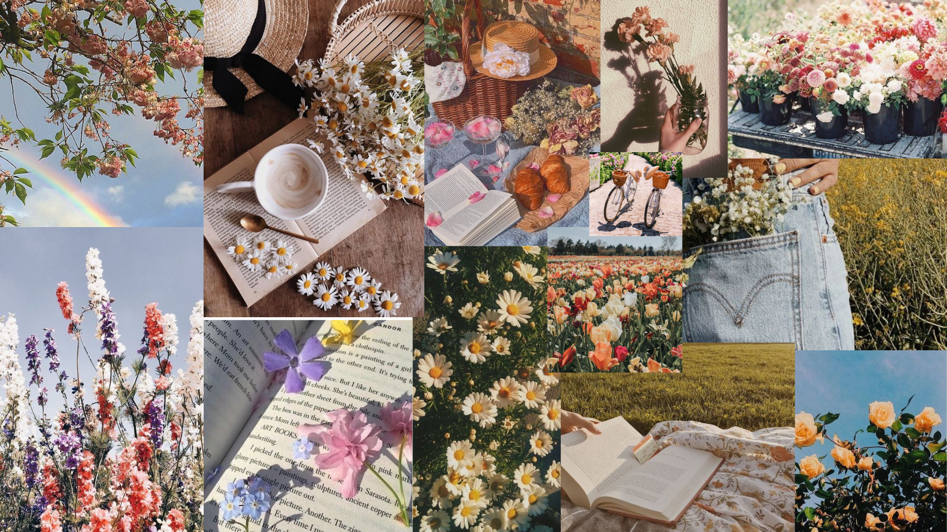 Spring aesthetic collage wallpaper. Pink wallpaper laptop, Spring desktop wallpaper, Desktop wallpaper fall