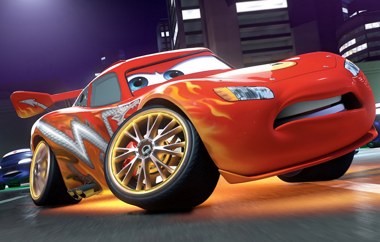 Wallpaper city, lights, tuning, building, Lightning, race, the movie, McQueen, races, Cars 2, Cars - for desktop, section фильмы