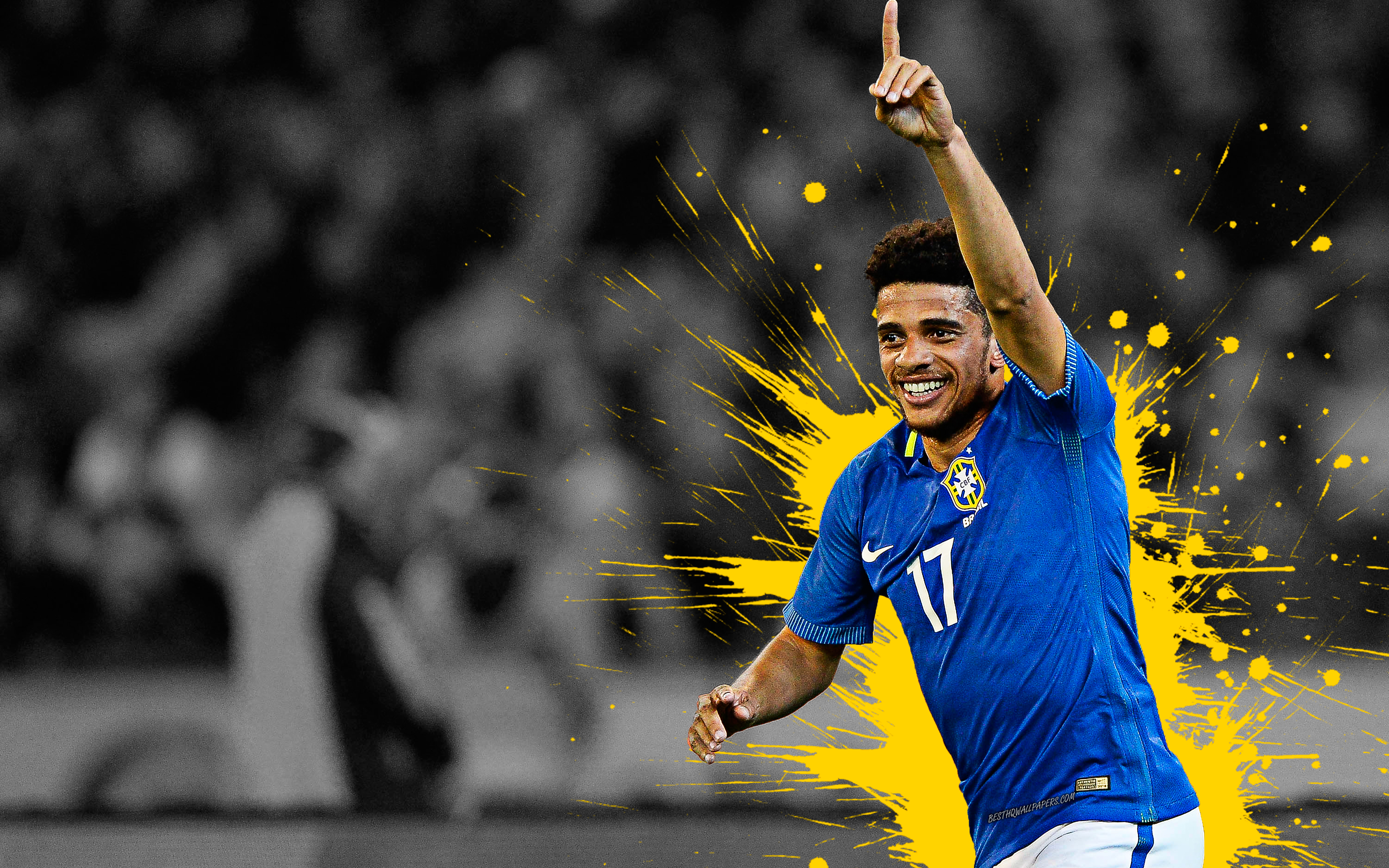 Download wallpaper Taison, 4k, Brazil national football team, art, splashes of paint, grunge art, Brazilian footballer, creative art, Brazil, Taison Barcellos Freda, football for desktop with resolution 3840x2400. High Quality HD picture