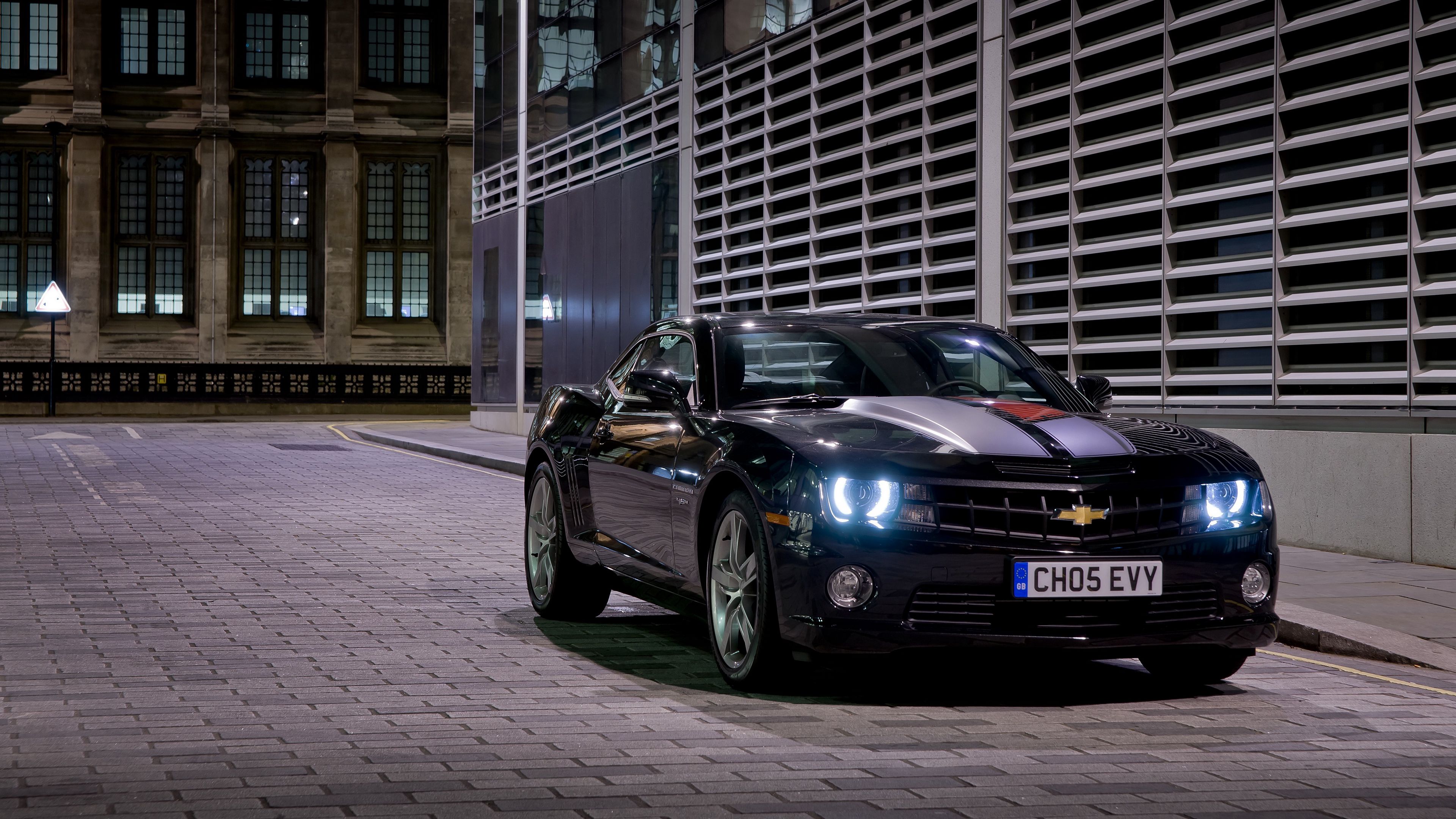 Download wallpaper 3840x2160 chevrolet, camaro, rs, black, side view 4k uhd 16:9 HD background